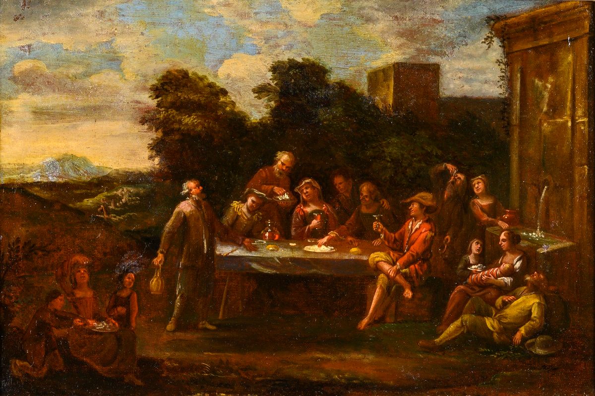 Null 按照17世纪弗拉芒学派的口味

宴会现场

布面油画

49 x 74厘米。
