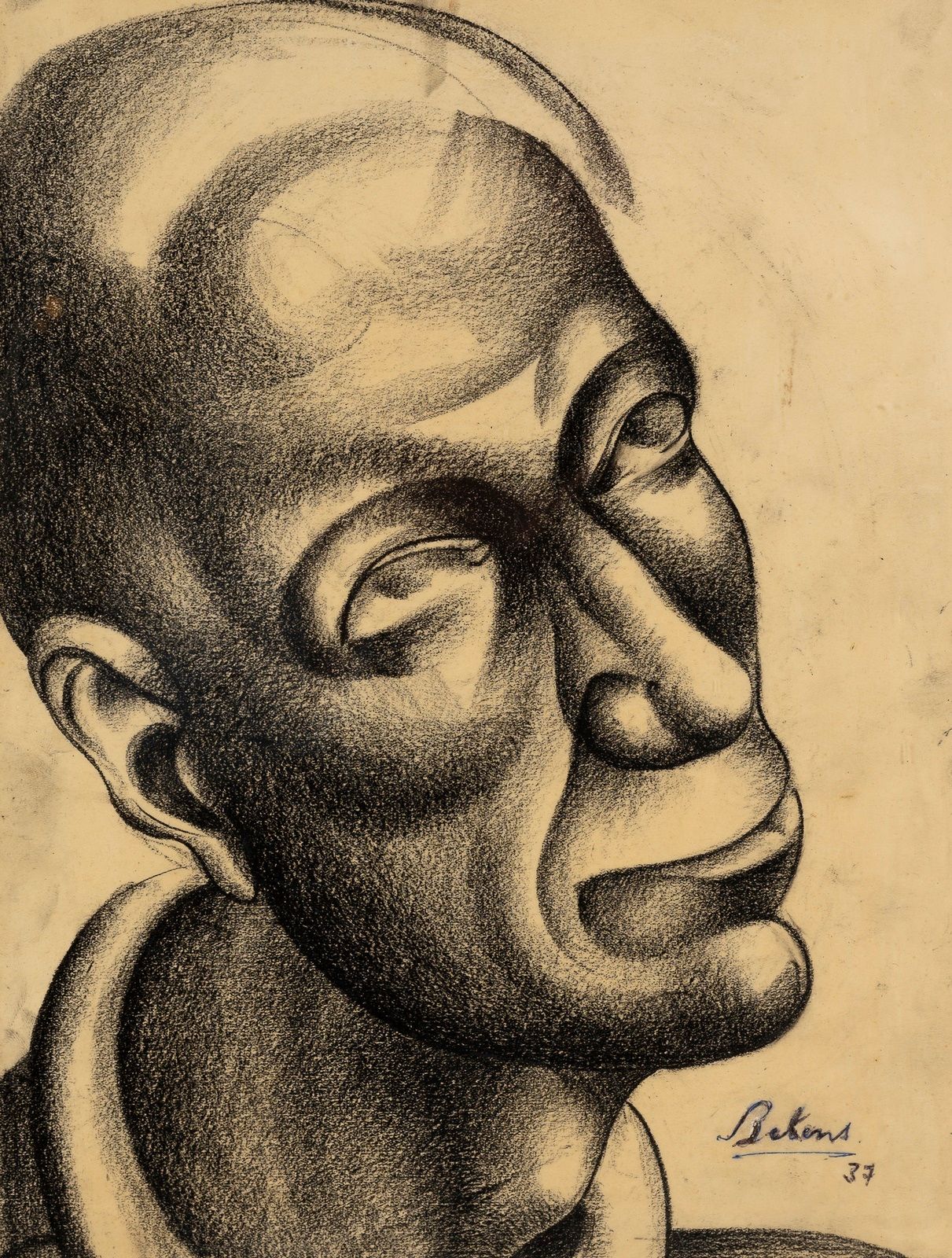 Null Moderne Schule

Porträt eines Mannes ,1937

Kohle 

33x26 cm