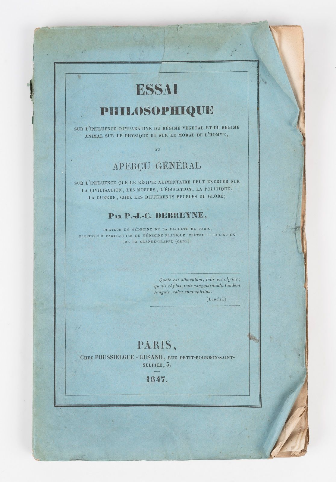 Null DEBREYNE.Essai philosophique sur l'influence comparative du régime vétal et&hellip;