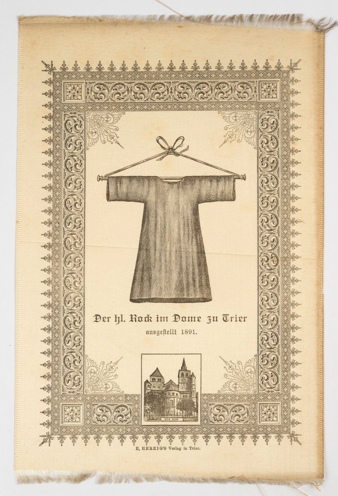 Null PRINTED SILK. The Holy coat of Treves. Trier, Herzig, 1891. 26 x 17.4 cm