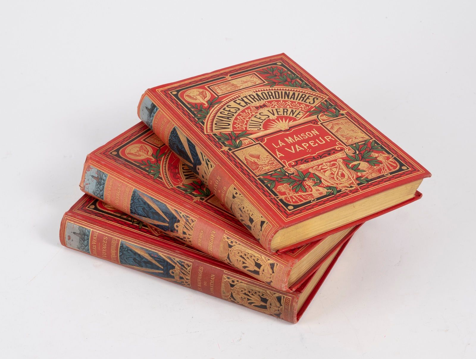 Null VERNE（儒勒）。La Maison à vapeur.P.，Hetzel，（约1910年）。8开本，带大象的多色平装书，扇面上有 "Voyages&hellip;