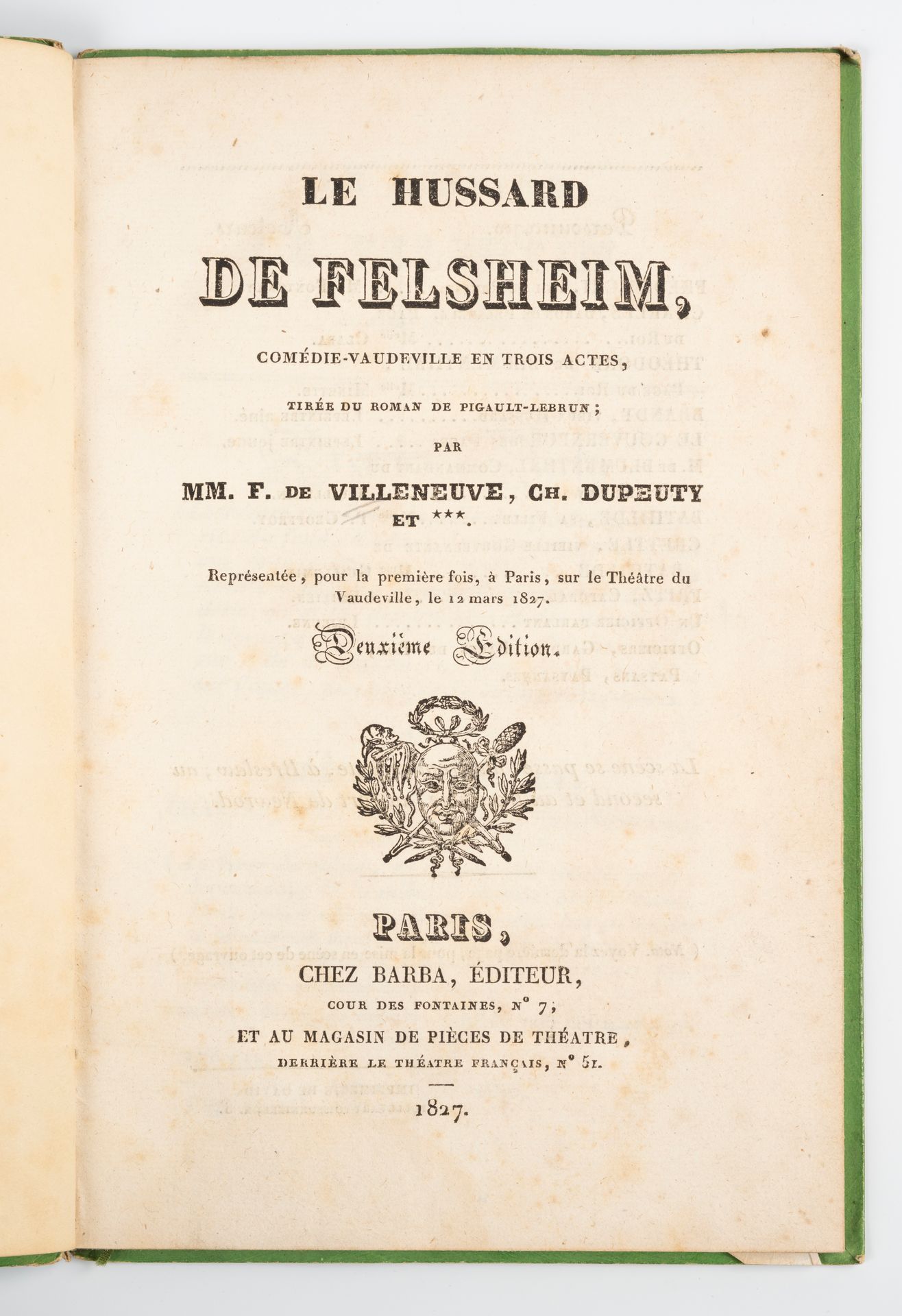 Null VILLENEUVE (Fernando de). El Húsar de Felsheim. París, Barban, 1827. In-8, &hellip;