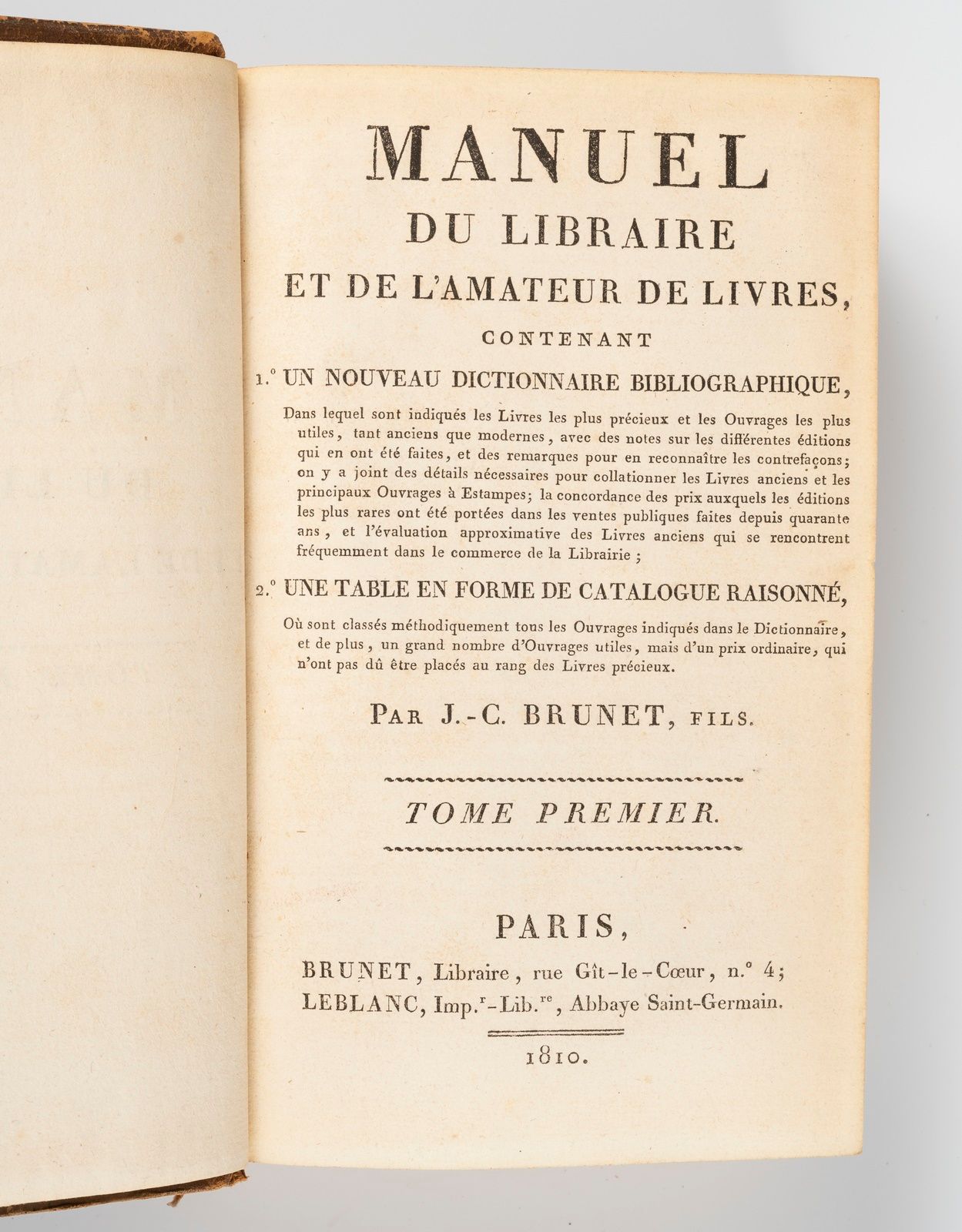 Null BIBLIOTHÈQUES.- BRUNET（Jacques-Charles）。图书管理员和图书爱好者手册。巴黎，Brunet，1810年。3卷8开本&hellip;