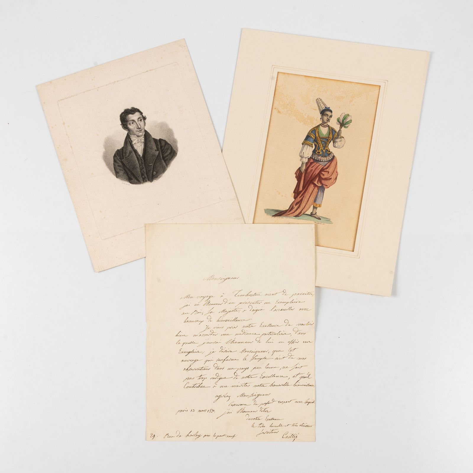 CAILLIÉ (René). CAILLIÉ (René).
Autographer Brief.
Datiert Paris, 13. März 1830,&hellip;