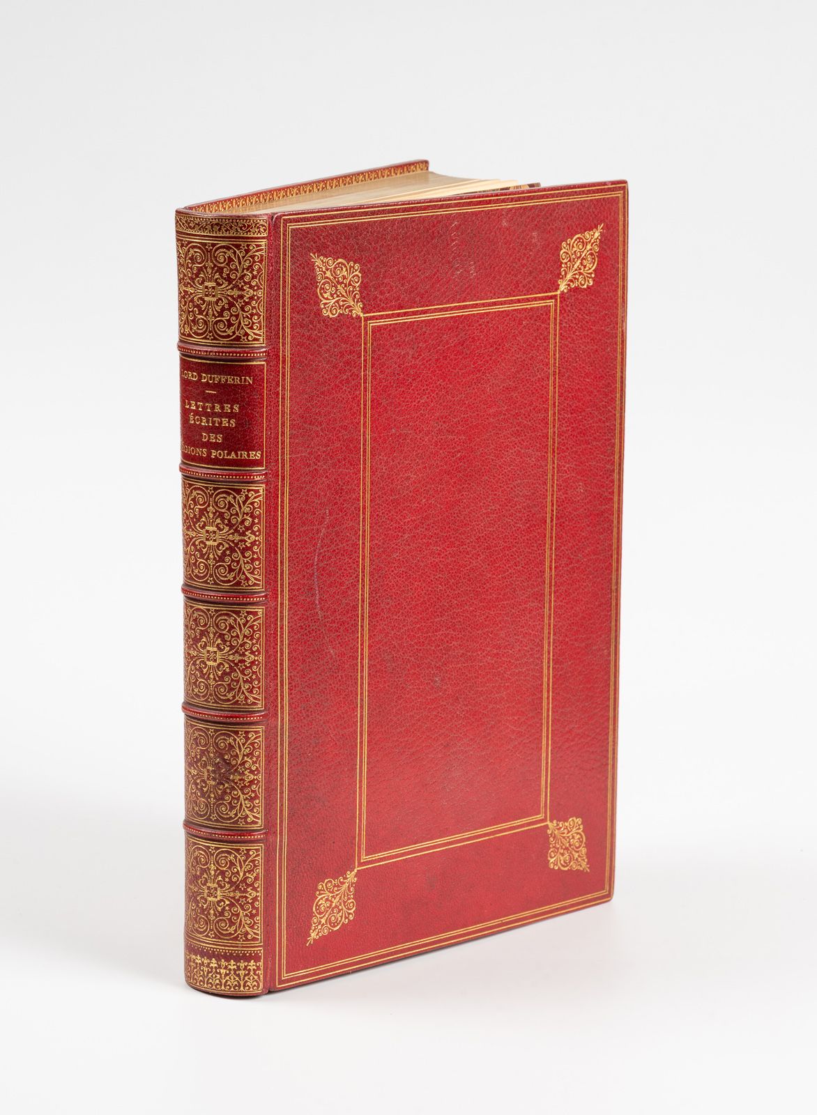 DUFFERIN (Lord). 杜弗林（主）。 
从极地写来的信。 
巴黎，Hachette，1860年。8开本，红色摩洛哥，杜塞尔风格装帧，书脊镀金，书边镀&hellip;