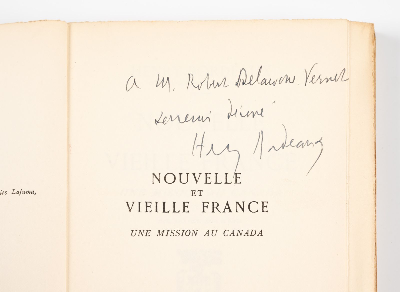 BORDEAUX (Henri). 博尔道（亨利）。 
新的和旧的法国。对加拿大的访问。
巴黎，Plon，1934年。12开本，平装本，未剪裁。
第一版。
50&hellip;