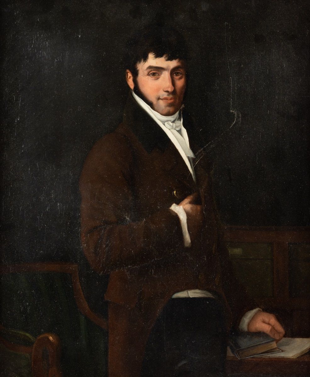 Null 约1840年法国学校
手持书本的男子画像
在其原始画布上（奥托兹）。
56 x 46厘米