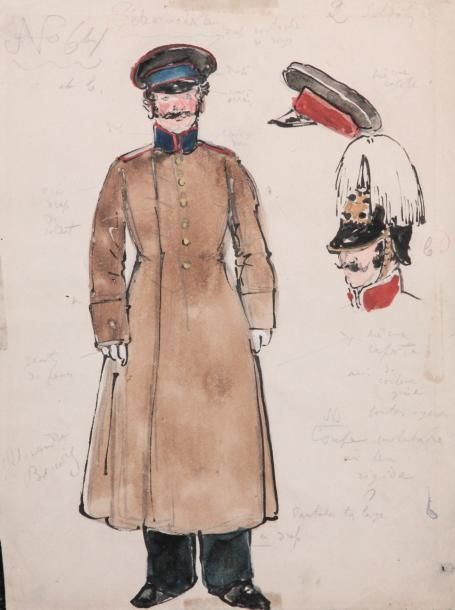 Alexandre BENOIS (1870 - 1960) Deux soldats Gouache, aquarelle et encre sur papi&hellip;