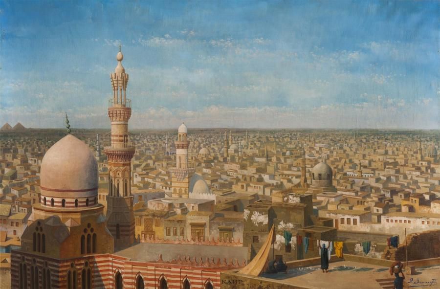Richard Karlovich ZOMMER (1866-1939) Vue panoramique du Caire Huile sur toile, s&hellip;