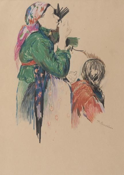 Filip MALYAVIN (1869-1940) Etude de deux femmes Pastel gras et crayon, signé en &hellip;