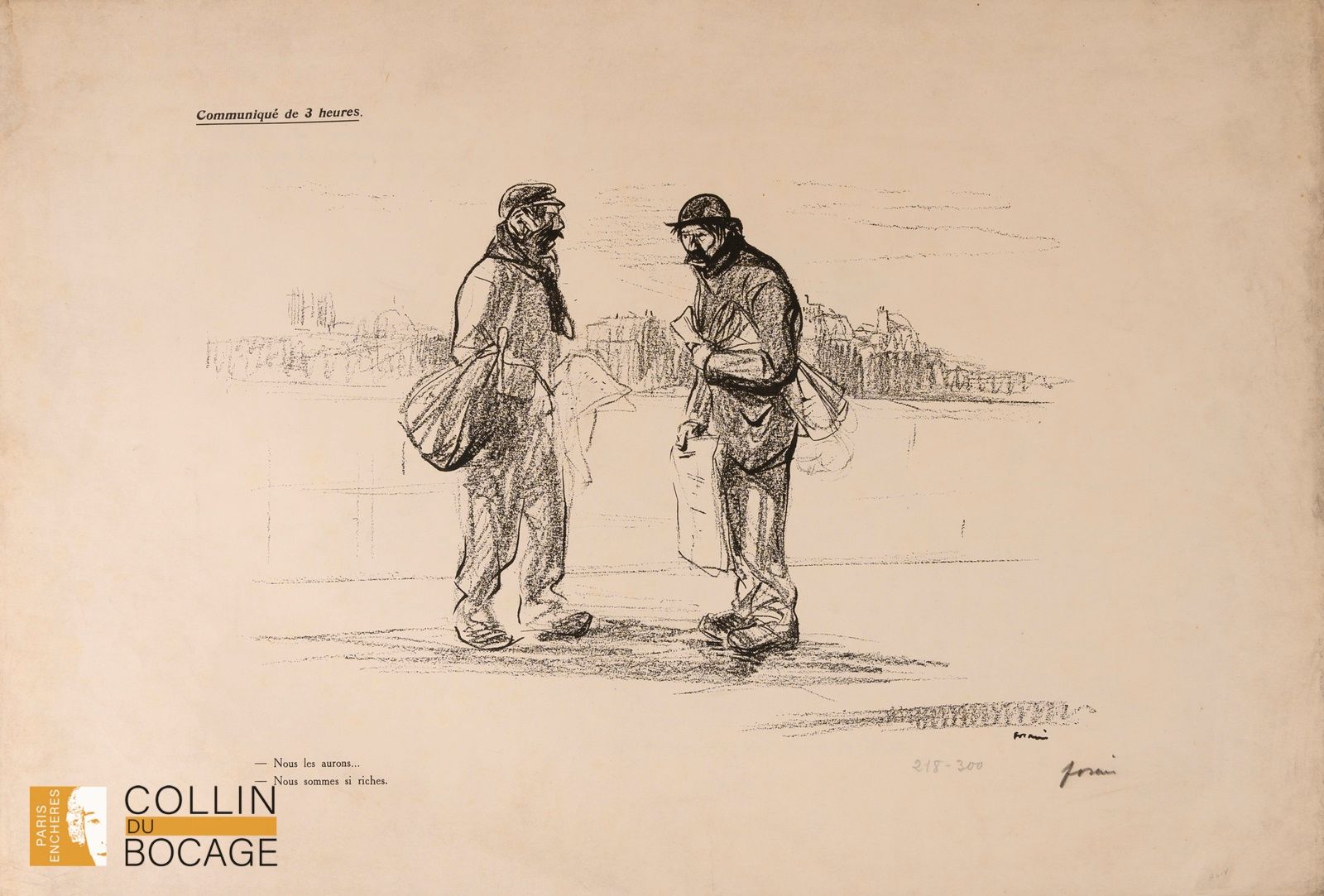 Null 让-路易-福尔安（1852-1931）
-上午 3 时新闻稿
-法国社会党
版画
铅笔签名
39 x 57 厘米。
附带一幅 "远离前线 "的版画。
&hellip;
