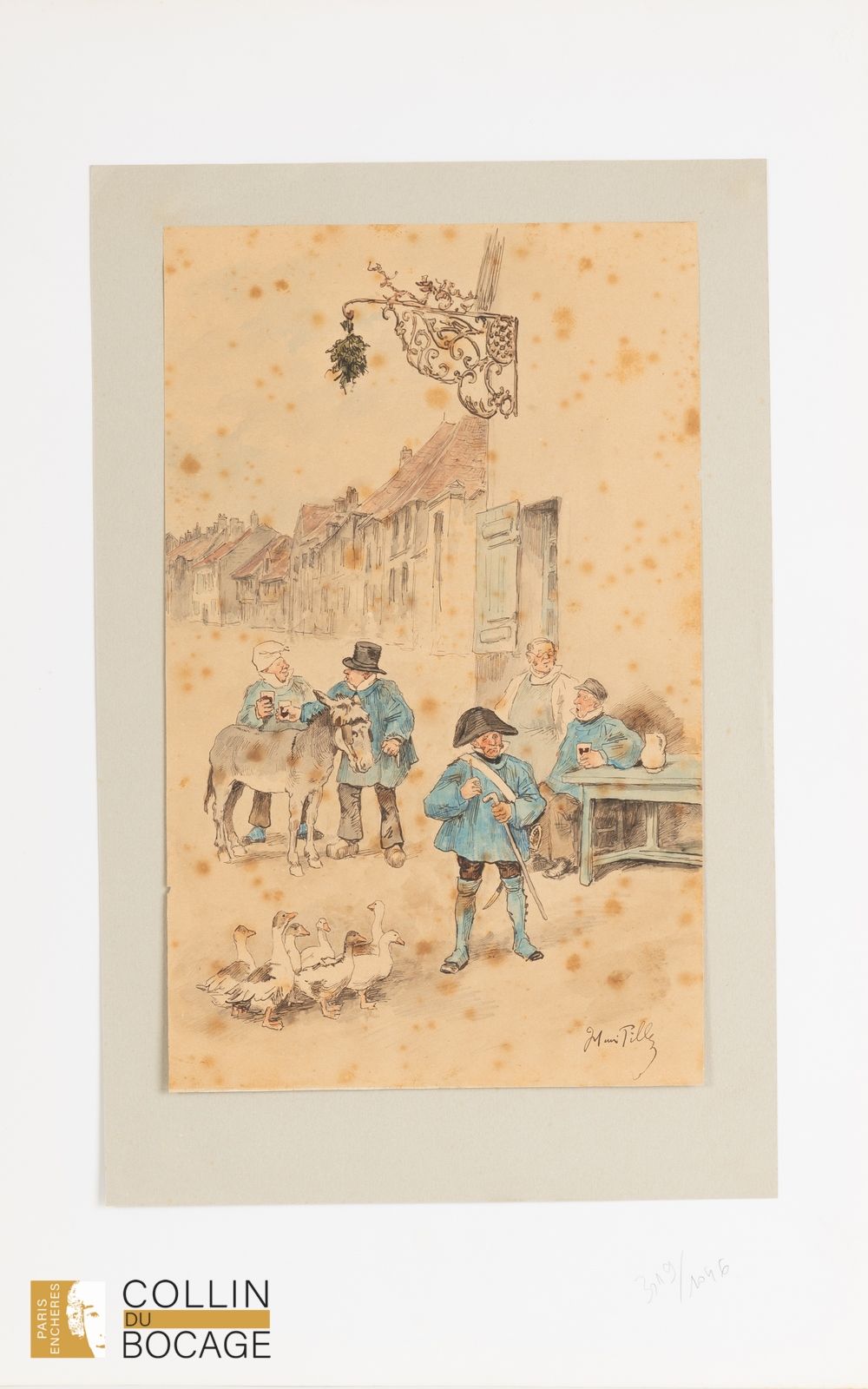 Null 夏尔-亨利-皮尔（1844-1897）
酒馆里的外省民兵
纸上钢笔和水彩
19 世纪下半叶
点蚀
30.5 x 19 厘米