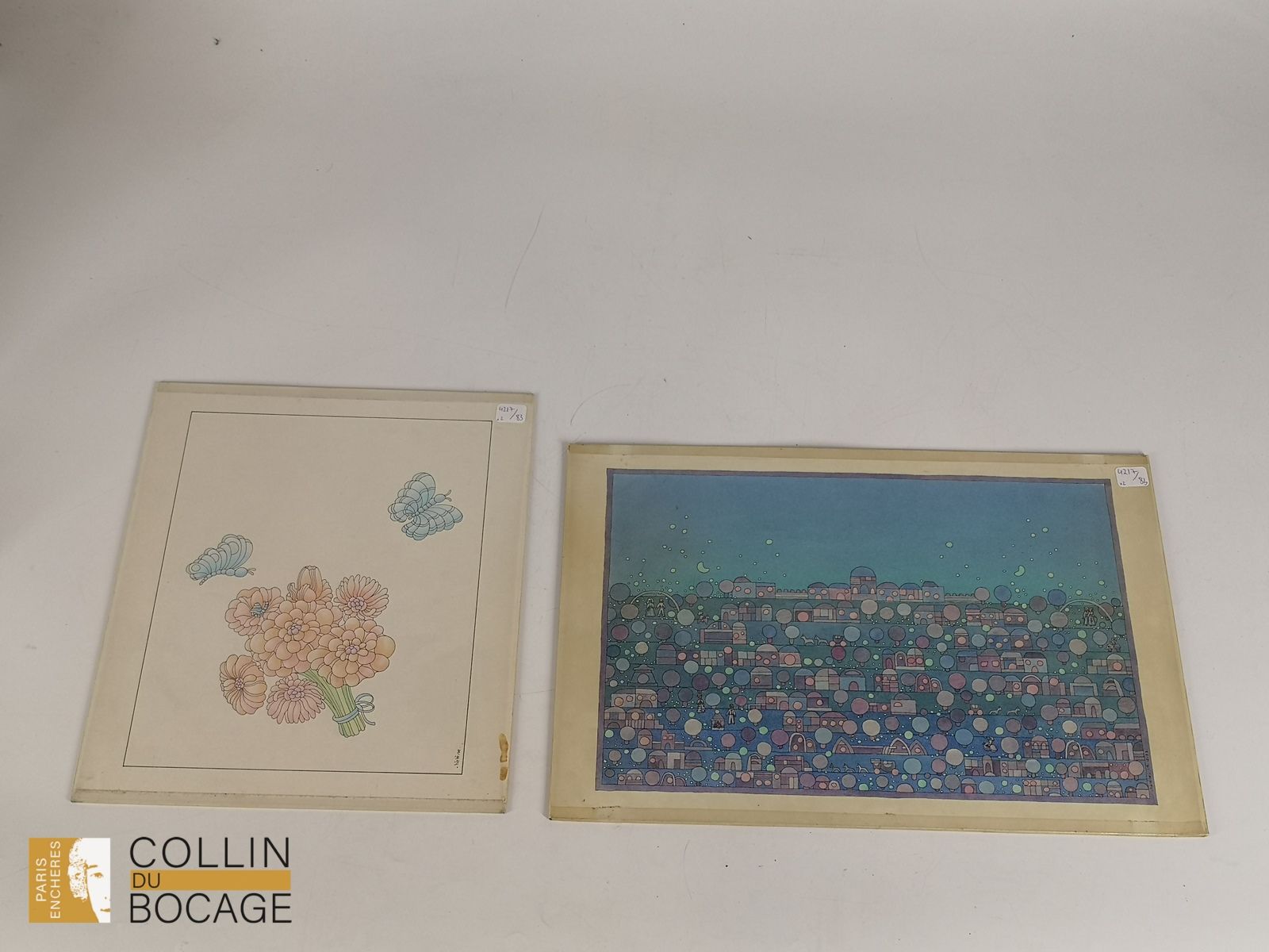 Null 插图
埃莱娜-布罗切（1948-2023） 
蓝色风景
纸面水墨画，右下方有签名和日期 19.12.73 
24 x 36 厘米 

蝴蝶与花束 
纸&hellip;