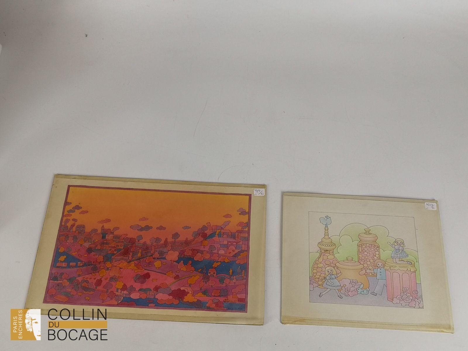 Null 插图
埃莱娜-布罗切（1948-2023） 
儿童游戏 
纸上水墨和水彩画，右下方有签名 
18 x 20 厘米 

风景
纸面水墨画，右下方有签名和&hellip;