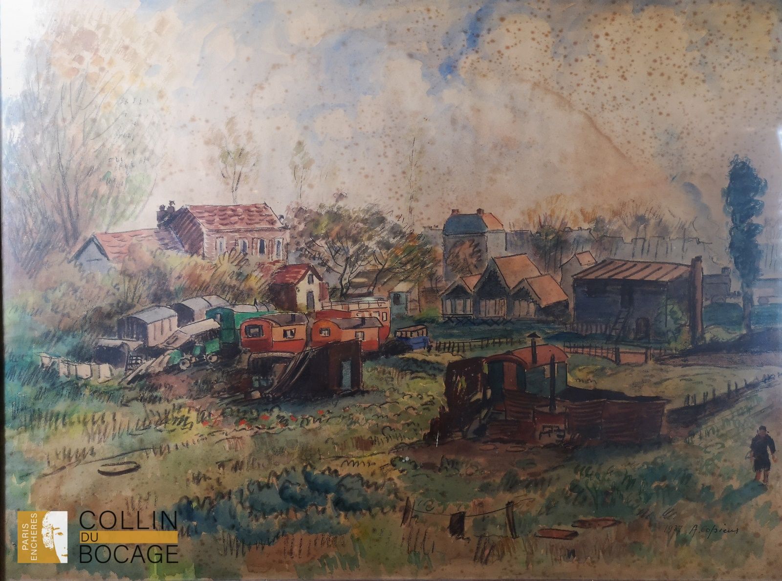 Null 阿尔贝-科皮欧（1885-1956）
- 耕地 
- 大篷车村 
水彩画（两幅） 
右下方有签名 
52 x 73 厘米 
雀斑