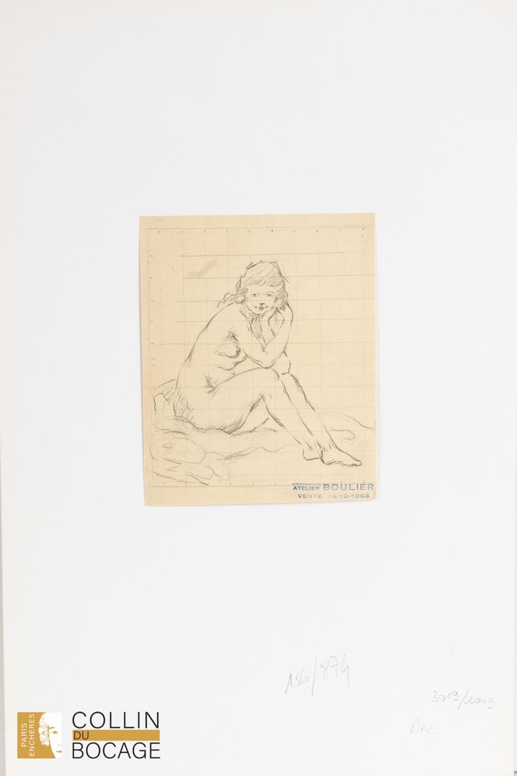Null 吕西安-布利埃（1882-1963 年）
坐姿裸女
铅笔、方格纸
工作室销售印章
18 x 14.5 厘米