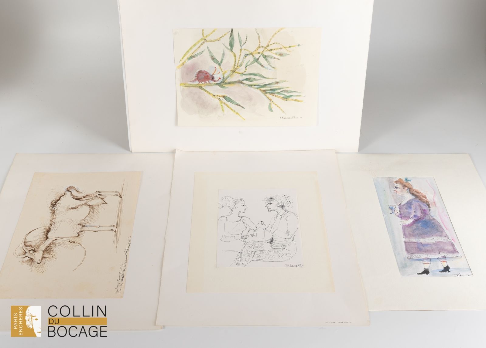 Null 菲利普-卡佩林（1918-2011）
一套四幅画
- Les deux commères》，纸面印度墨水，26.5 x 24 厘米 
- La chè&hellip;