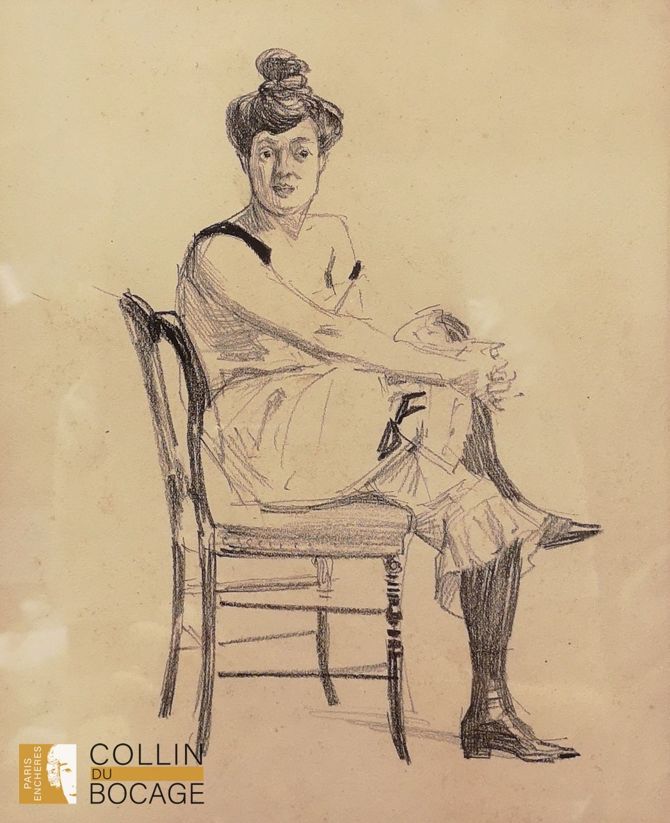 Null 约 1900 年的学校
"坐着的女人
铅笔
24 x 19.5 厘米 
带画框：40 x 35 厘米