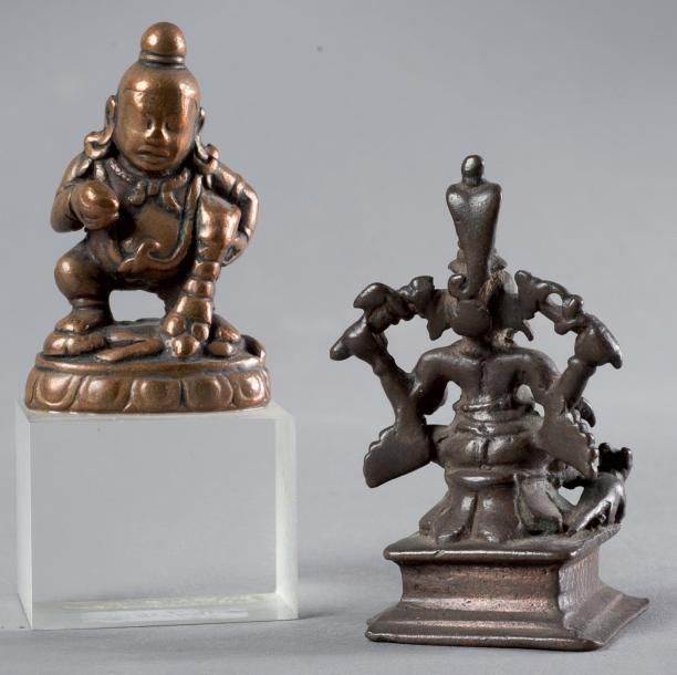 Null Lot de deux sujets en bronze représentant Ganesh et Jumabala. Tibet XVIIIèm&hellip;