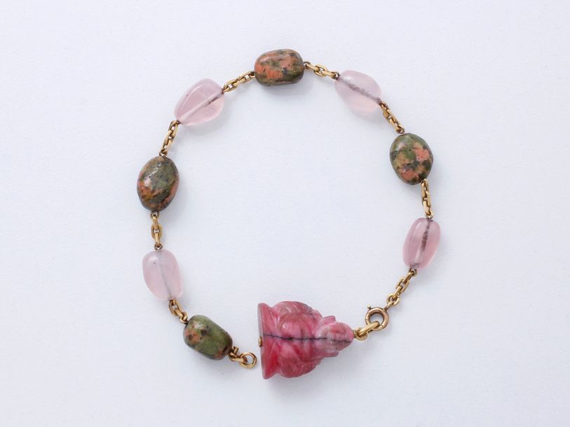 Null Bracelet articulé en or 750 millièmes décoré de perles de quartz rose et de&hellip;