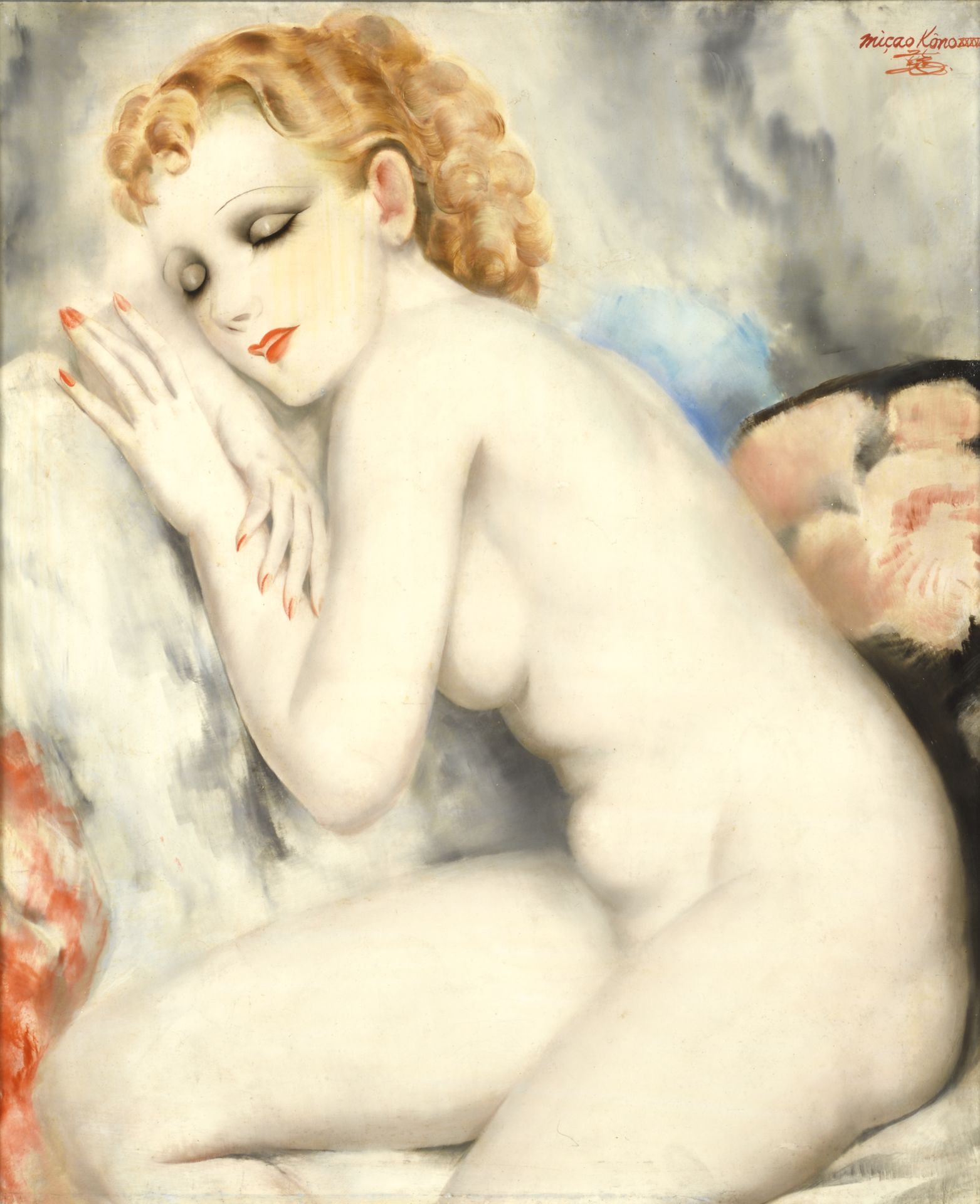 Micao KONO (1876-1954) 妙高小野 (1876-1954)

坐着的裸体女人

布面油画，右上角有签名

55 x 46 厘米