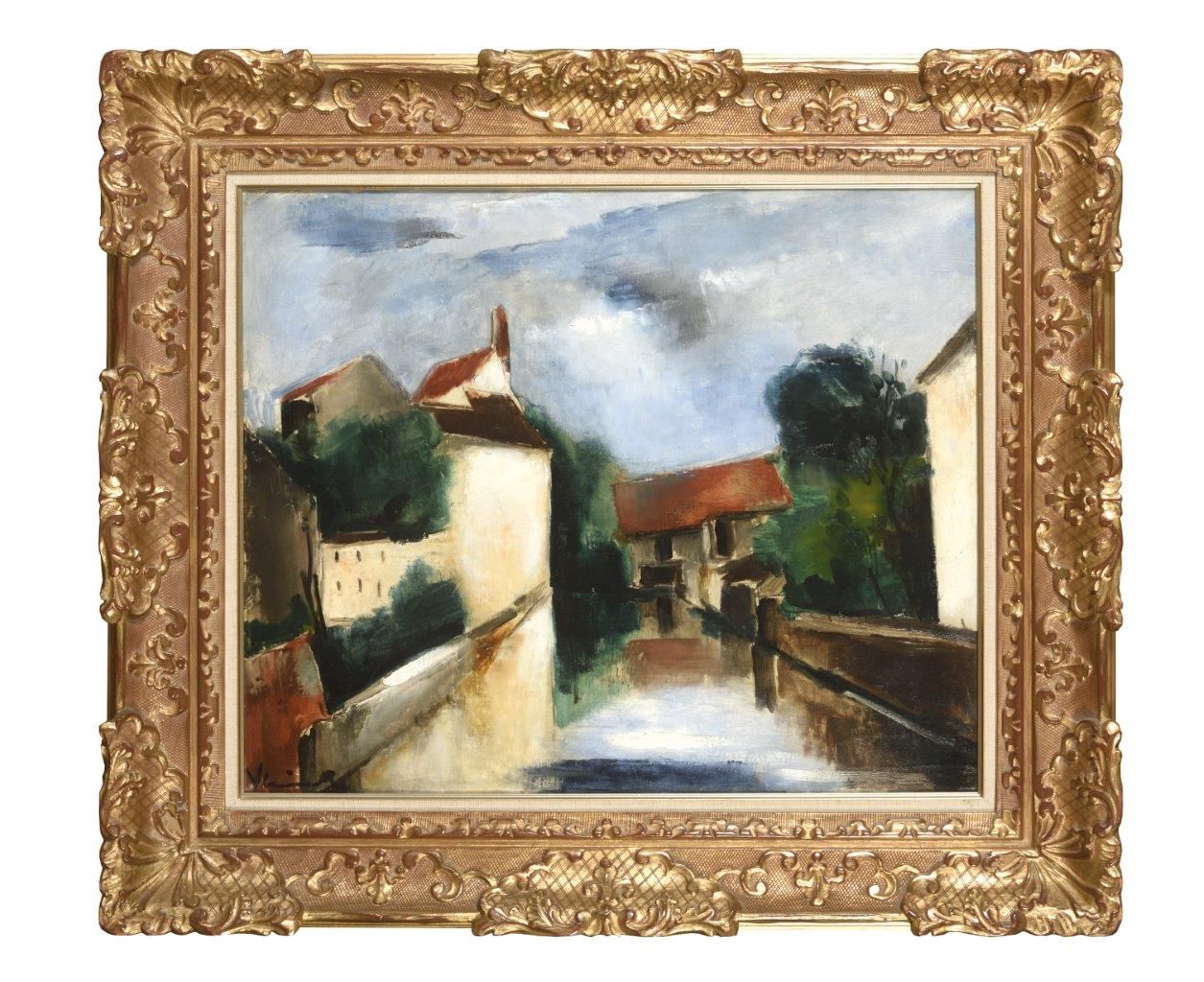 Maurice de Vlaminck (1876-1958) 
莫里斯-德-弗拉明克(1876-1958)




水边的村庄，约1910年




布面油画&hellip;