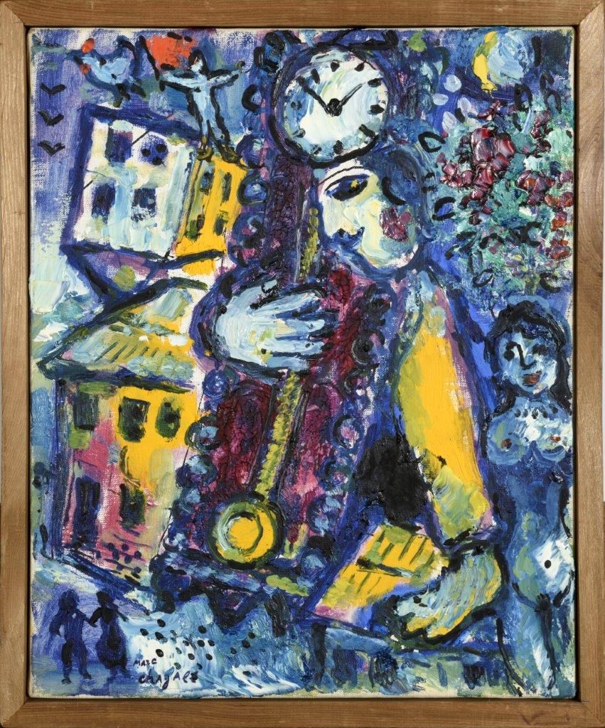 MARC CHAGALL (1887–1985) 马克-夏加尔 (1887-1985)

男人钟，1968年

布面油画，左下方有签名章

27 x 22 cm&hellip;