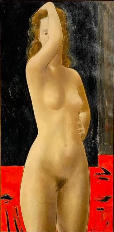 Alain BONNEFOIT (né en 1937) 阿兰-博内弗瓦(生于1937年)

夜晚的女人

布面油画，右下角有签名

98 x 48 厘米