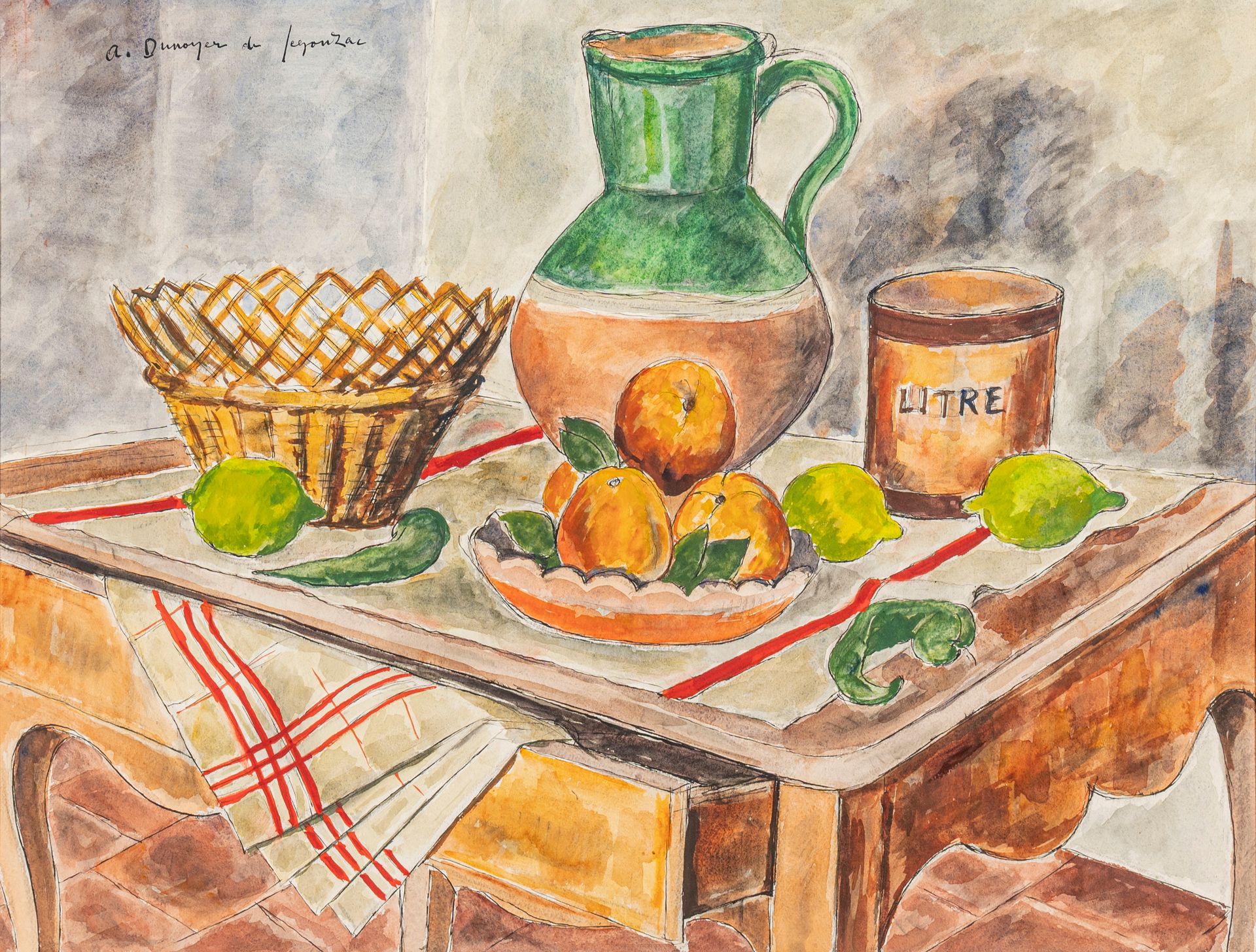 André DUNOYER DE SEGONZAC (1884-1974) 安德烈-杜诺耶-德塞贡扎克(1884-1974)

苹果和柠檬的静物画

纸上水彩和&hellip;