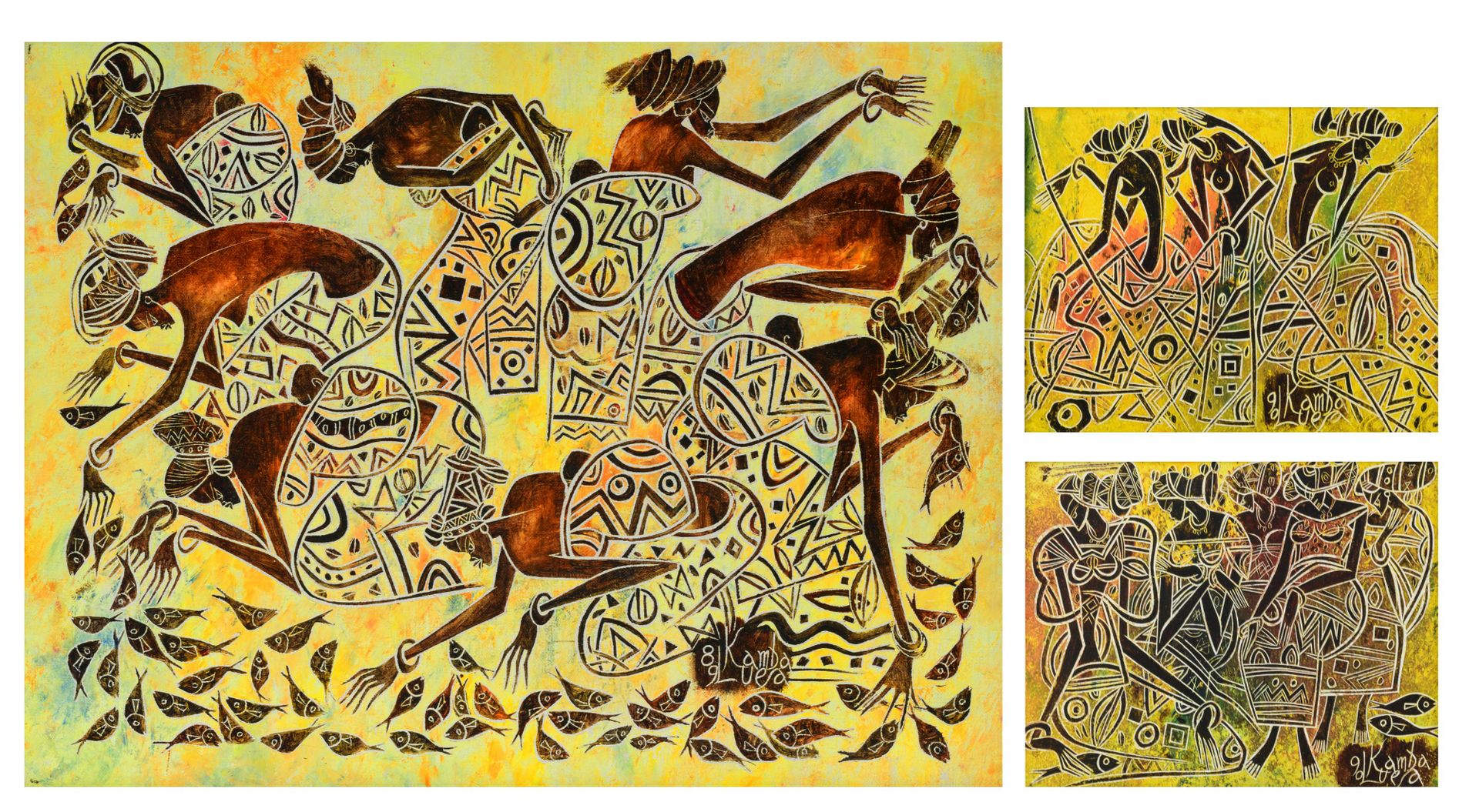 Kamba Luesa (1944-1995), three works, 18,5 x 23,5 - 42 x 55 cm Kamba Luesa (1944&hellip;