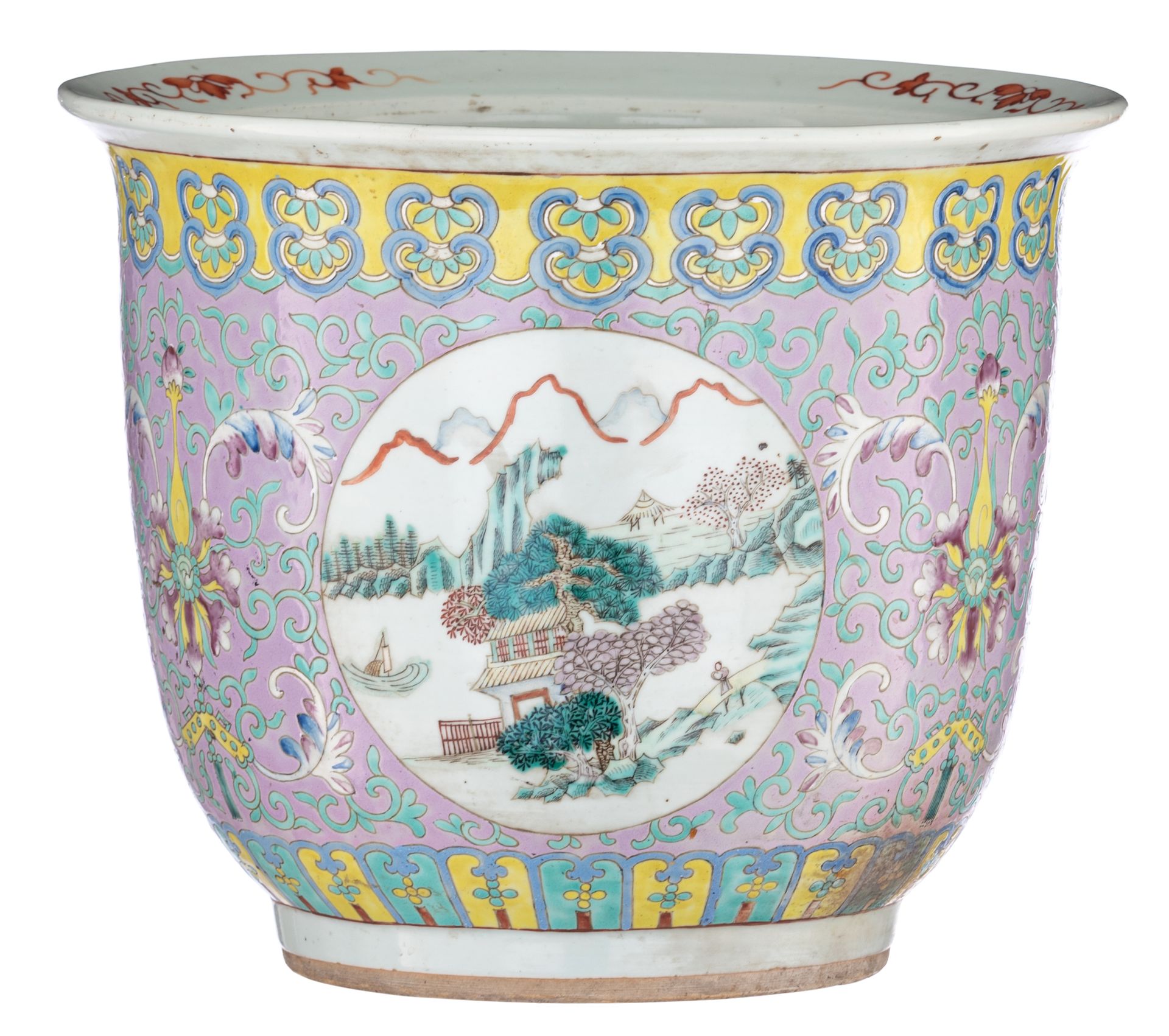 A Chinese famille rose jardinière, 19thC, H 30 - ø 35 cm A Chinese famille rose &hellip;