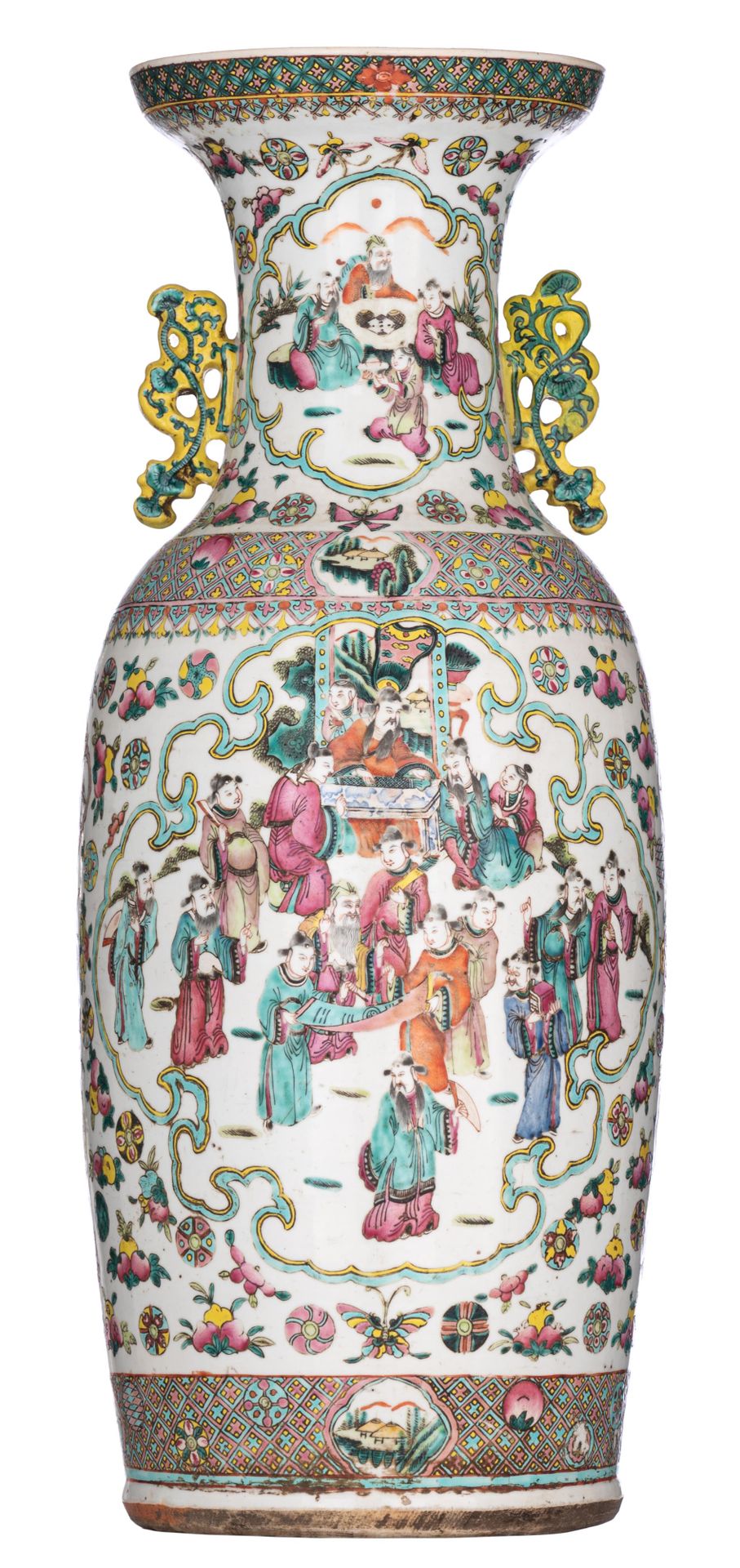 A Chinese famille rose vase, paired with Lingzhi handles, 19thC, H 58 cm A Chine&hellip;