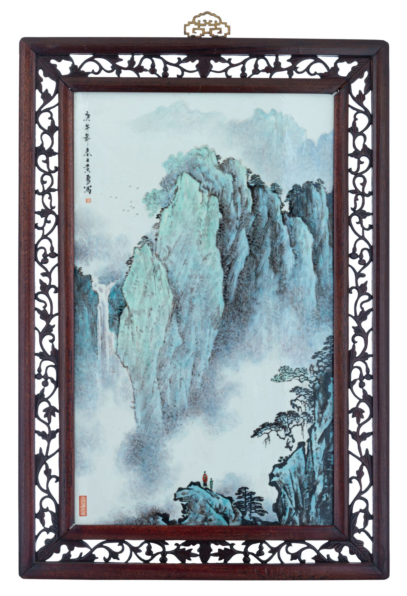 A Chinese 'mountain landscape' porcelain plaque, with a signed text and seal mar&hellip;