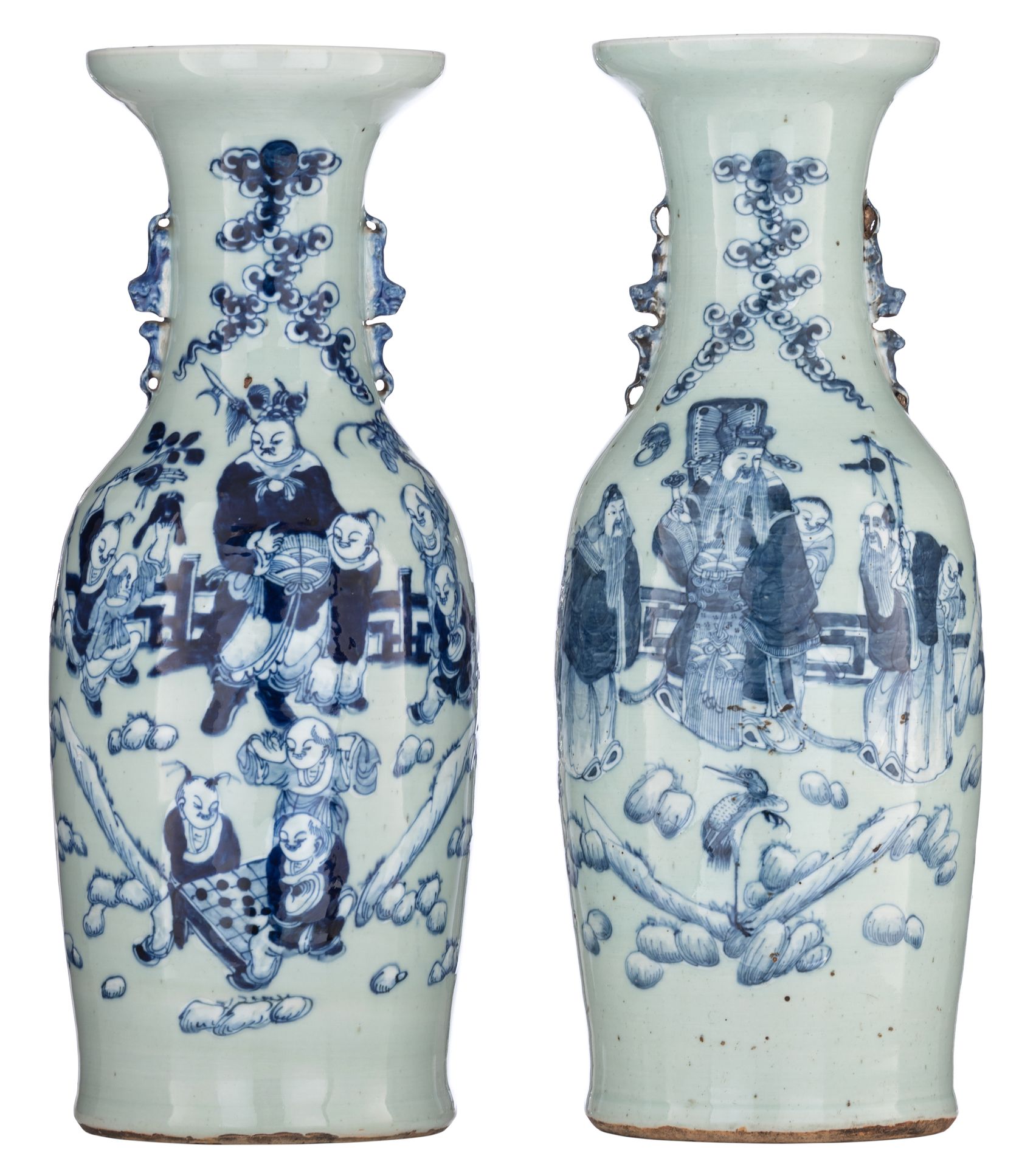 Two Chinese blue and white on celadon ground vases, late 19thC, H 69 cm Two Chin&hellip;