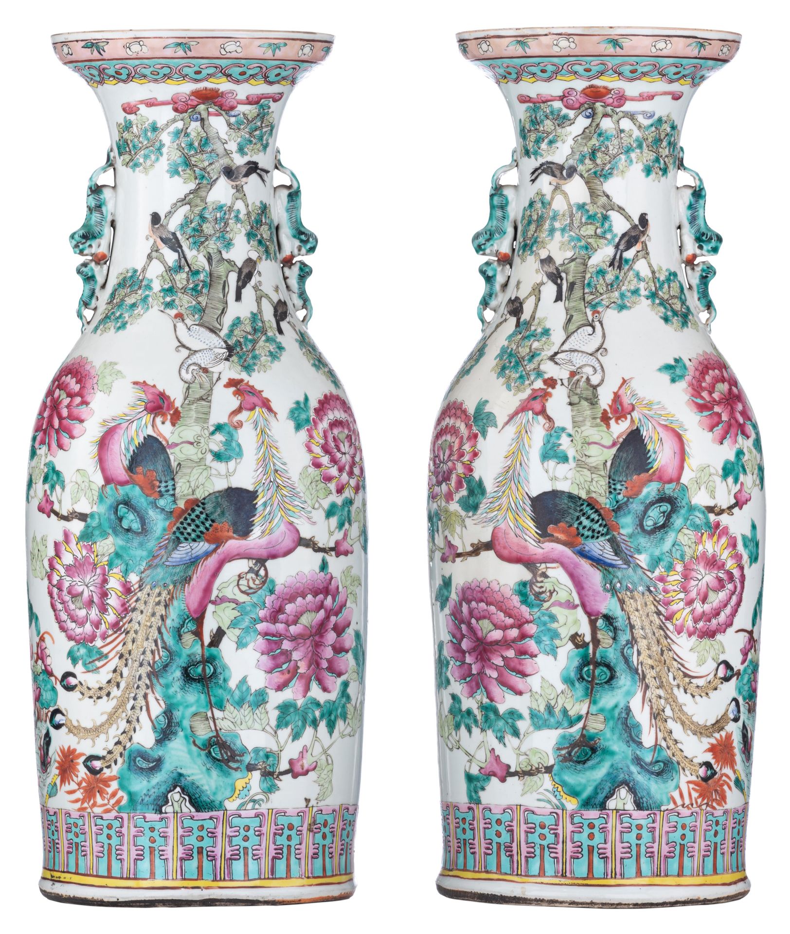 A pair of Chinese famille rose vases, 19thC, H 60,5 cm A pair of Chinese famille&hellip;