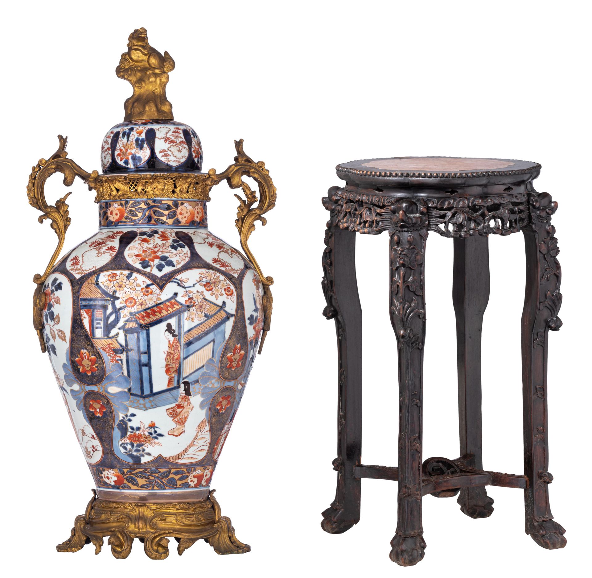 An imposing Japanese Imari cover vase, with gilt bronze mounts, late 18thC, H 10&hellip;