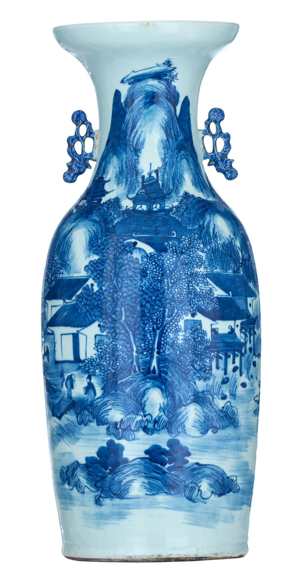 A Chinese blue and white 'Village and Mountain' vase, paired with lingzhi-shaped&hellip;