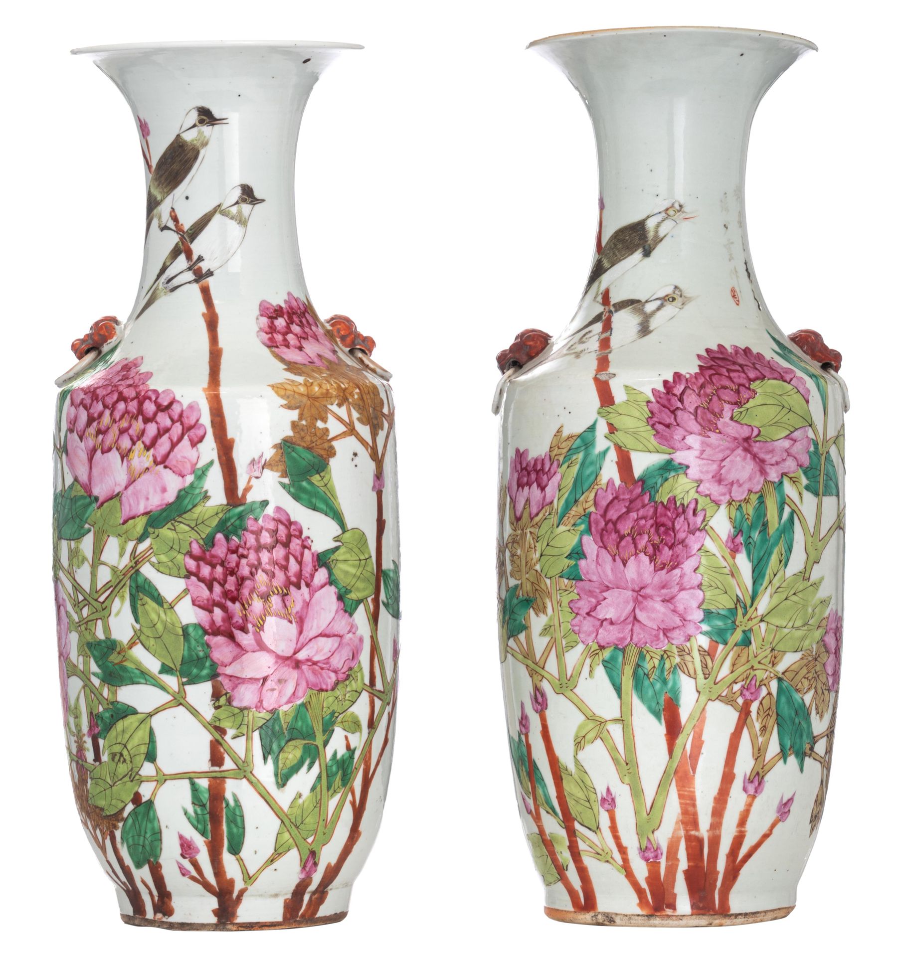 Two Chinese Qianjiangcai vases, one signed 'Zhu Shan Zi Ying', both paired with &hellip;