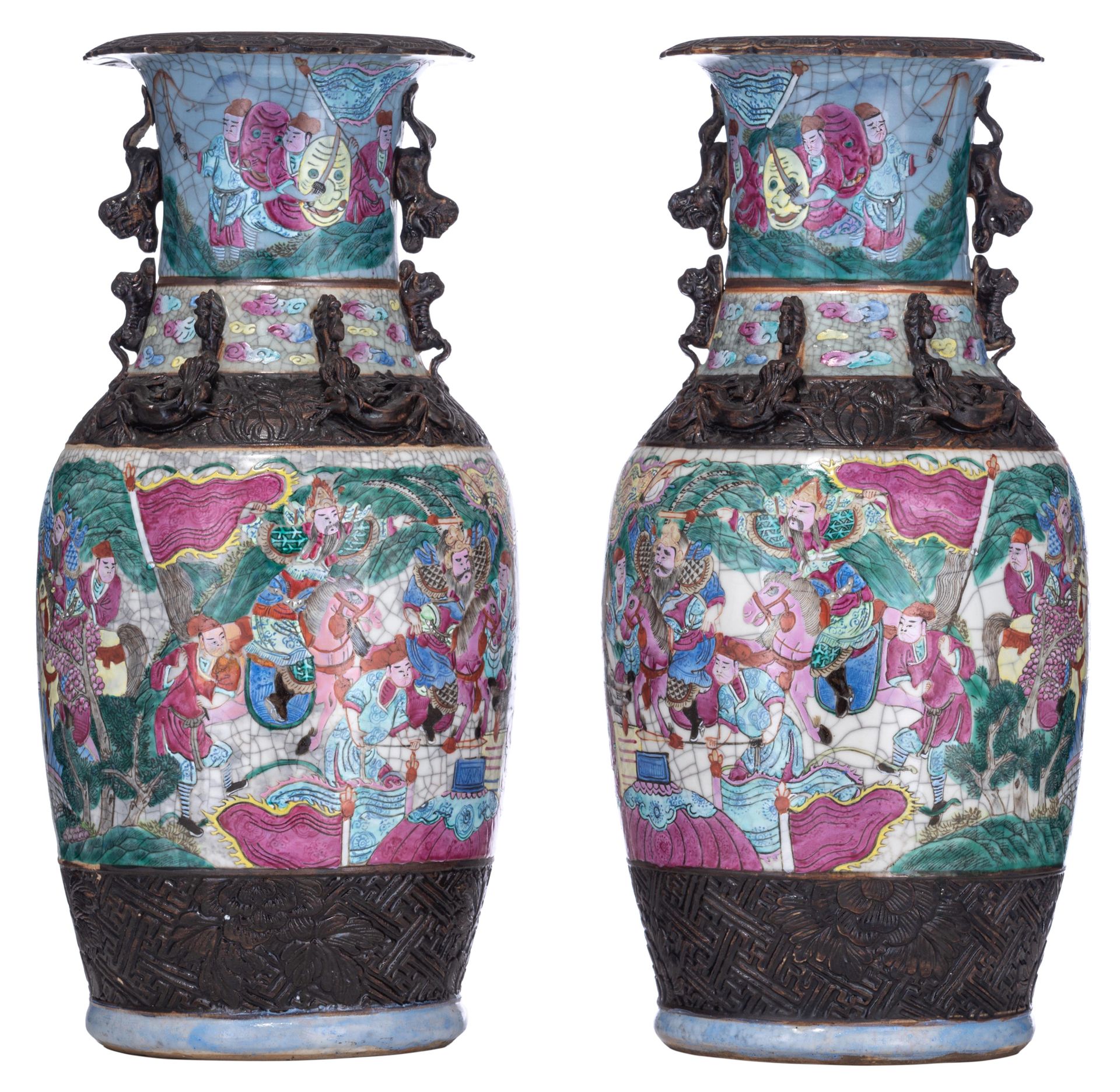 A pair of Chinese Nanking stoneware vases, 19thC, H 45,5 cm A pair of Chinese Na&hellip;