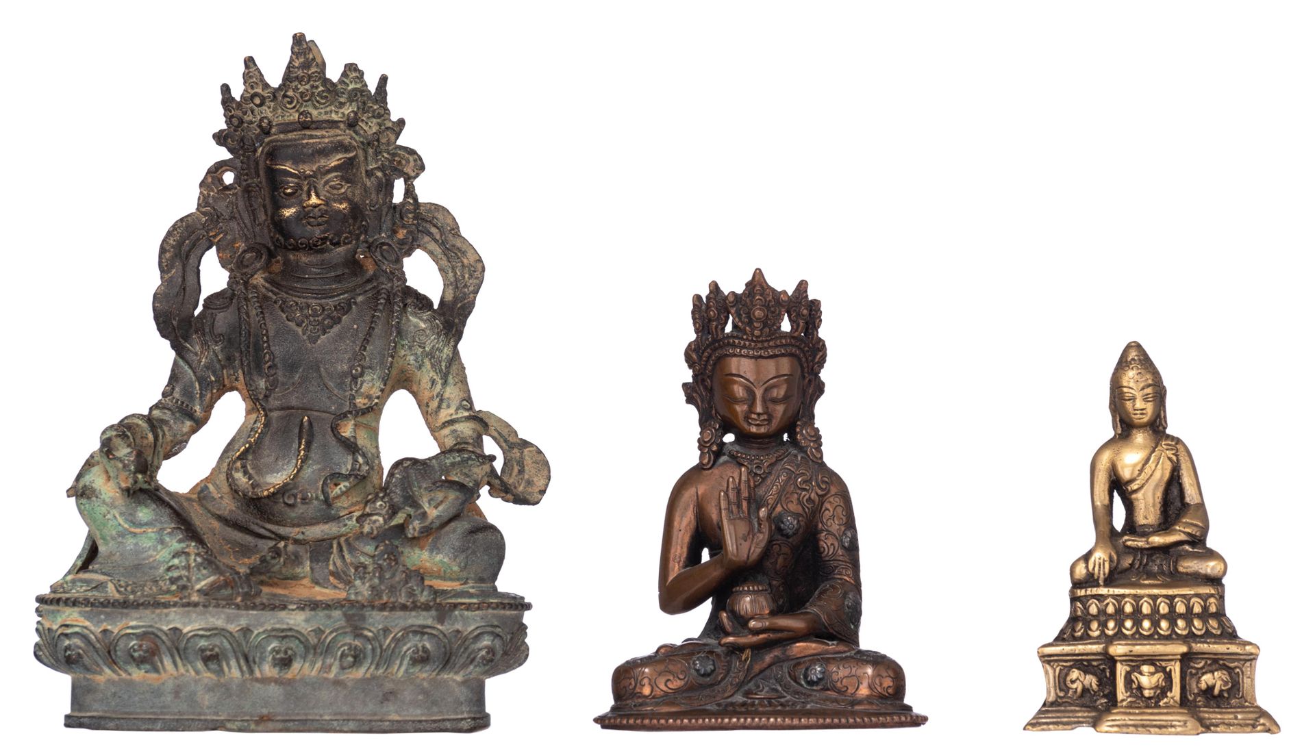 Three Himalayan bronze deities, 19thC or older, H 10,9 - 19,8 cm Three Himalayan&hellip;