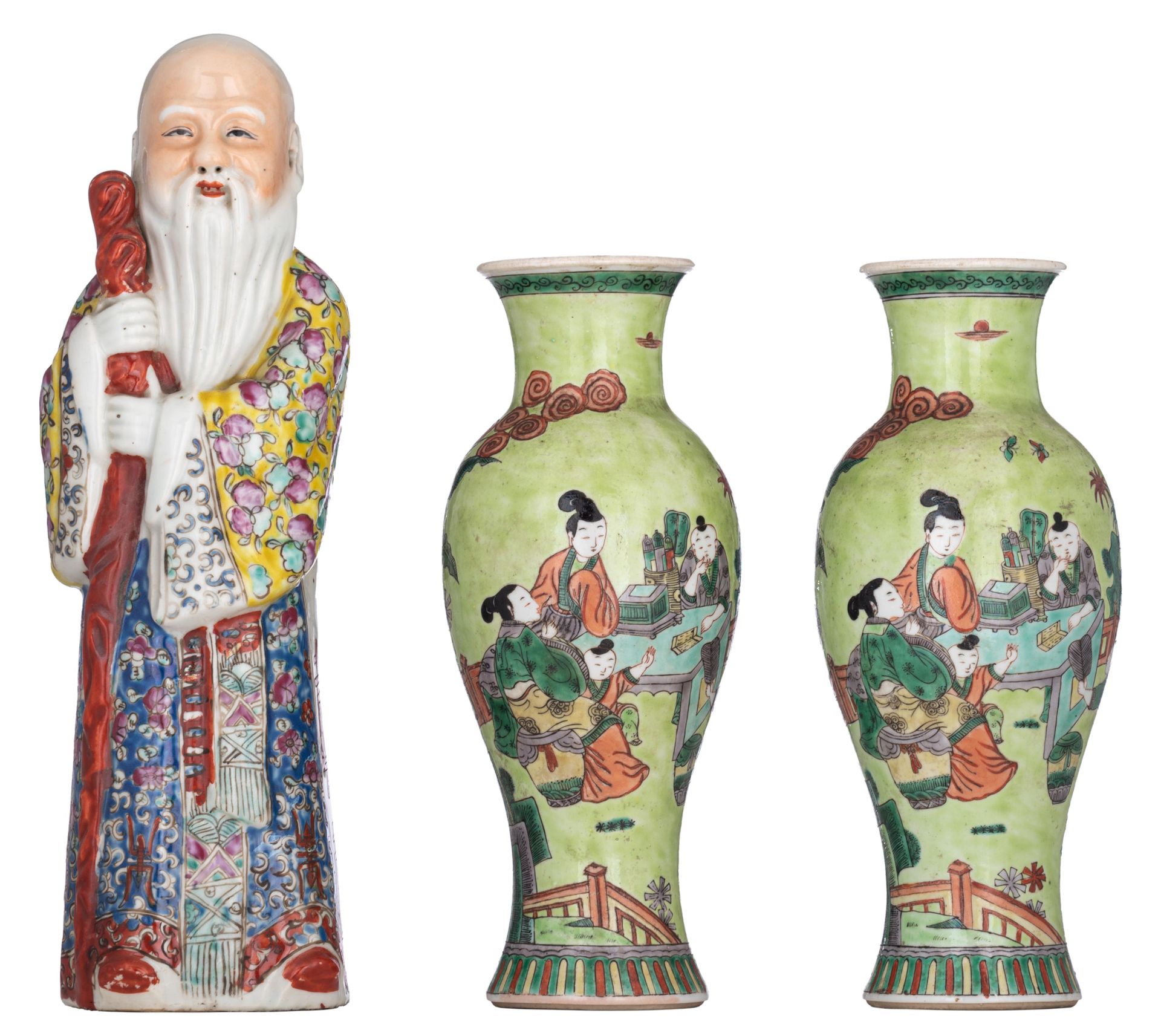 Two identical Chinese famille verte vases, Guangxu period, H 26 cm - added a fam&hellip;