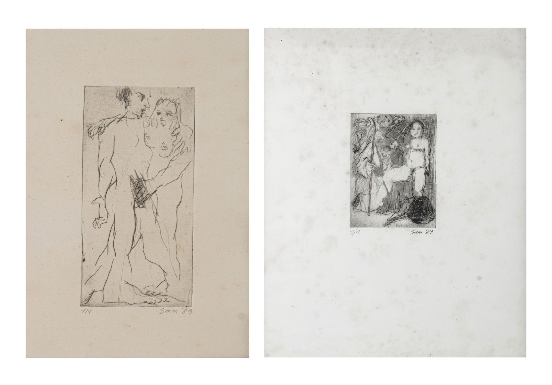 Sam Dillemans (1965), two untitled etchings, 1989, No 1/1, monotype, 7,4 x 9,8 -&hellip;