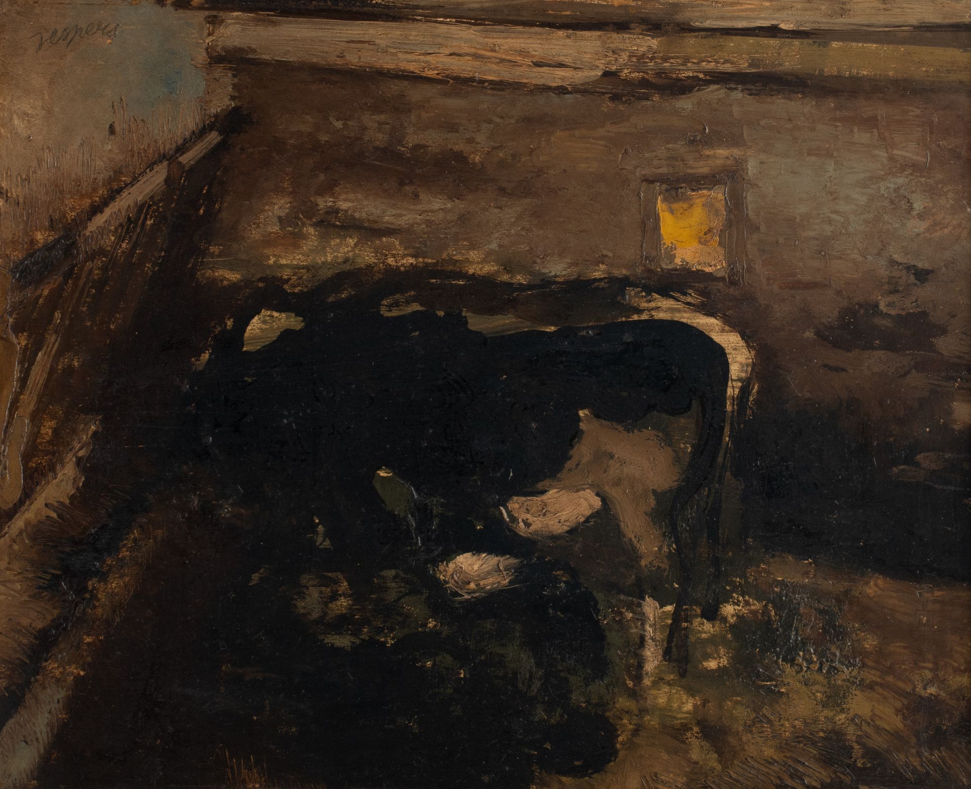Floris Jespers (1889-1965), a cow in the stable, oil on board, 52 x 63 cm Floris&hellip;