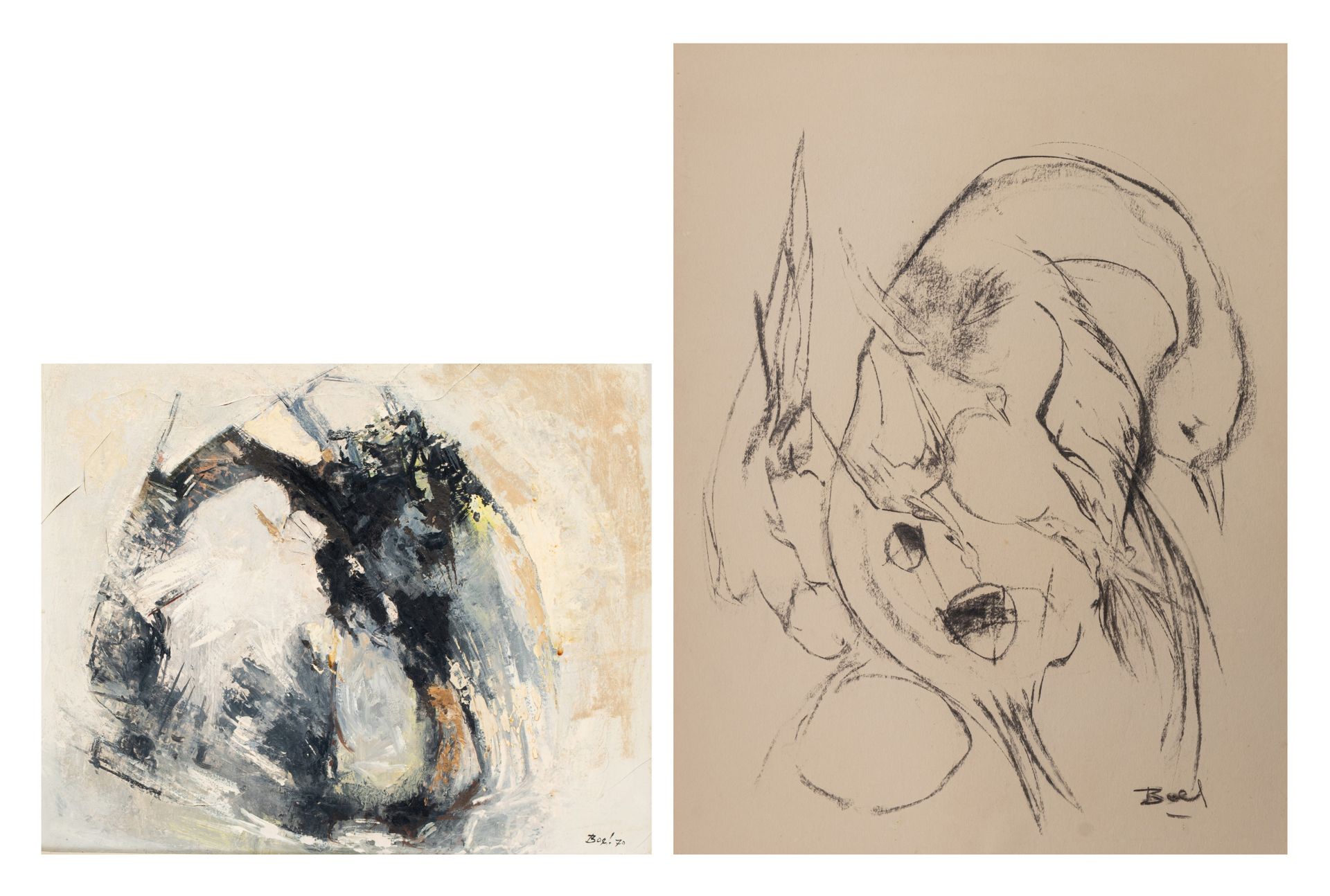 Maurice Boel (1913-1998), untitled oil painting and charcoal drawing, 38 x 47 - &hellip;