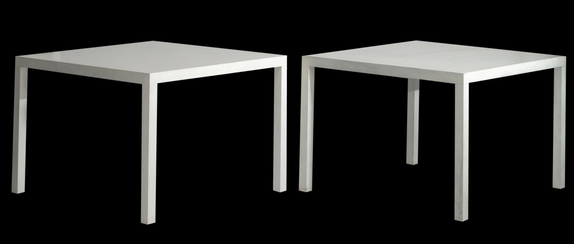 A pair of white coated aluminium T88A design tables by Maarten Van Severen, H 72&hellip;