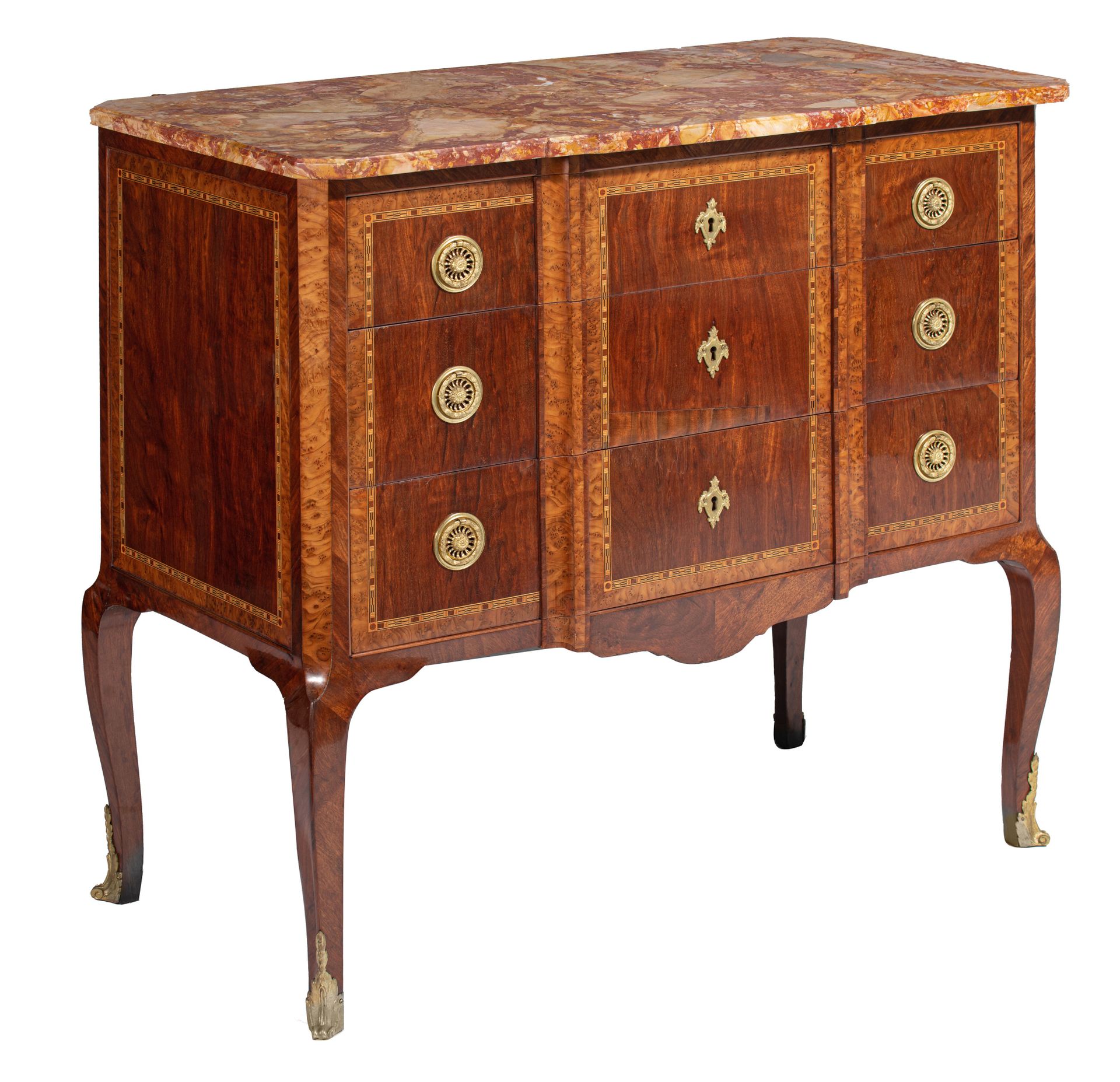 A French Transition style commode, with gilt bronze mounts and marble top, H 87 &hellip;