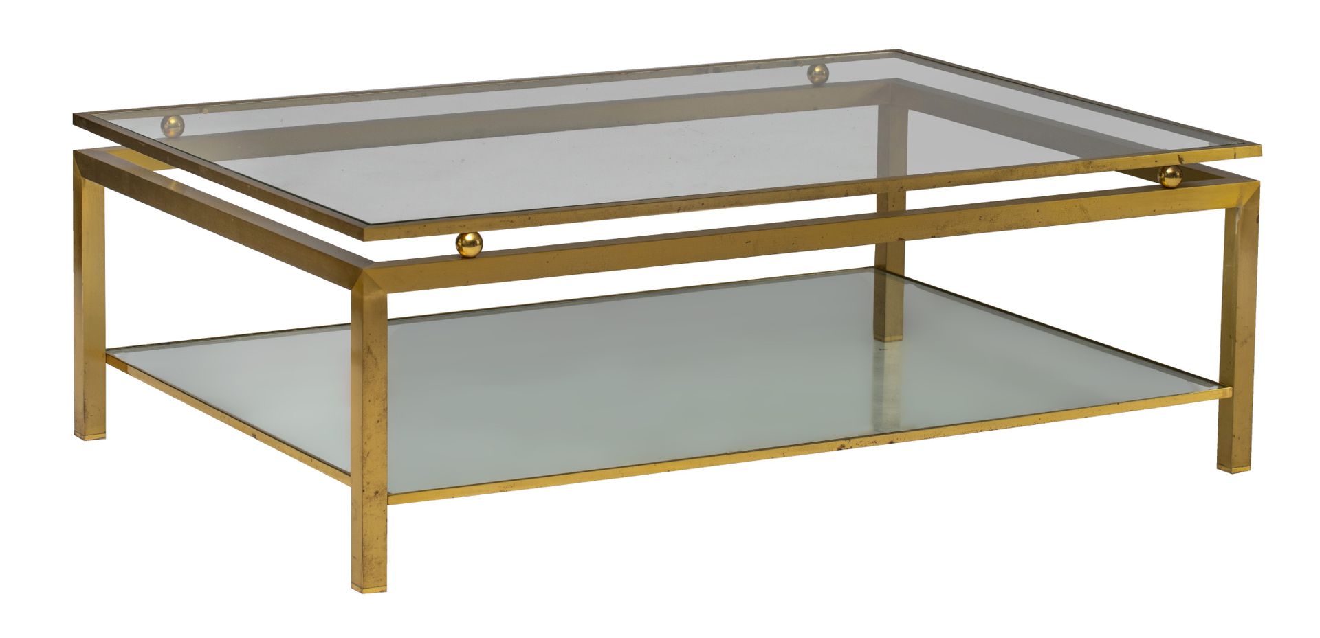 A vintage polished brass and glass coffee table by Maison Jansen, H 40 - W 120 -&hellip;
