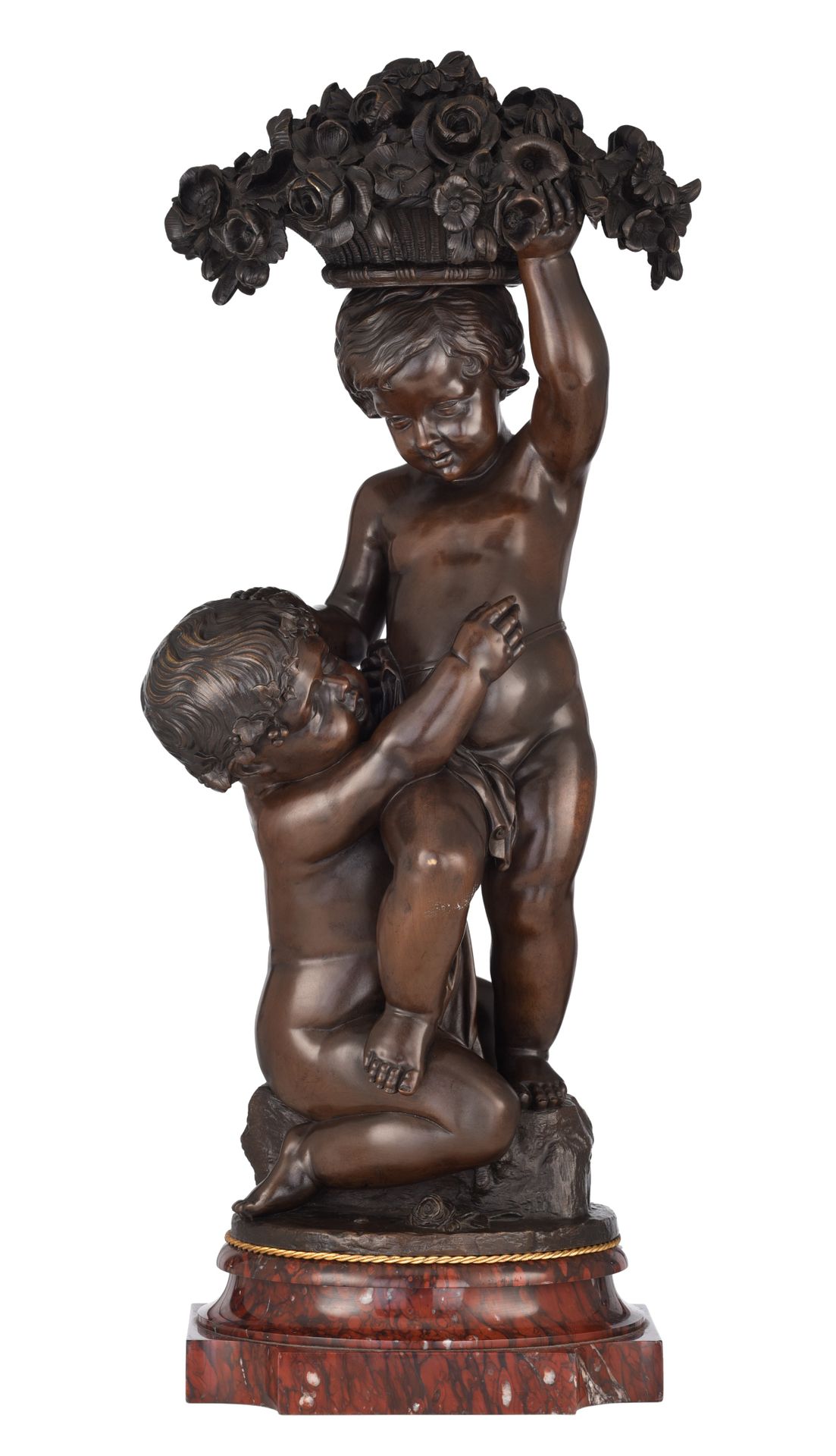 Charles Cumberworth (1811-1852), putti with a flower bouquet, patinated bronze, &hellip;