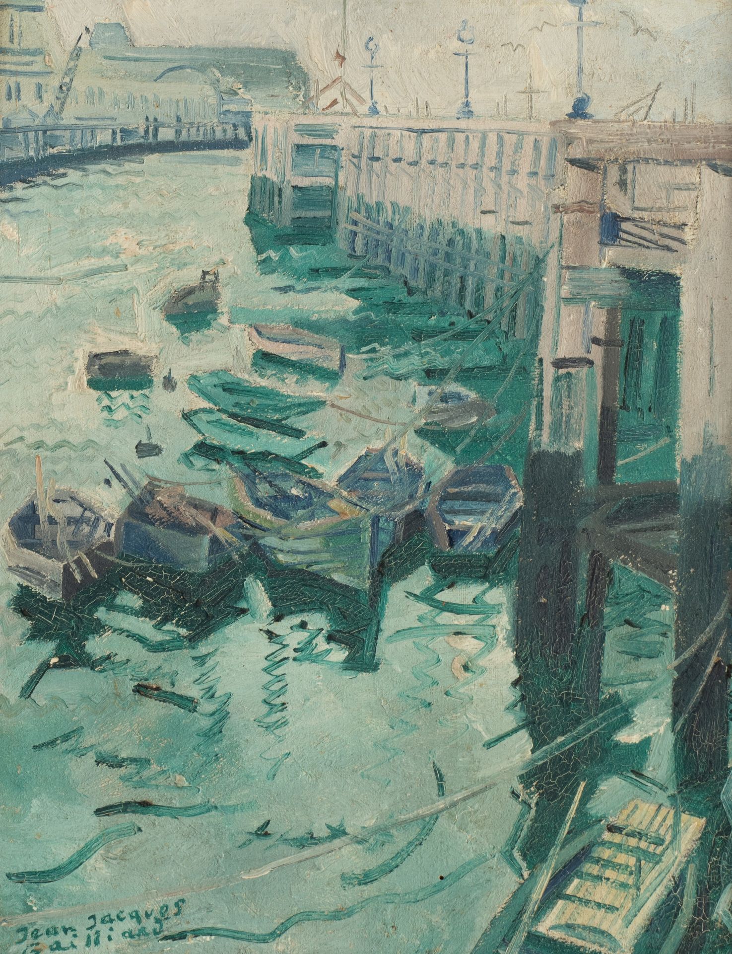 Jean-Jacques Gailliard (1890-1976), 'Gare Maritime Ostende', oil on triplex, 33,&hellip;