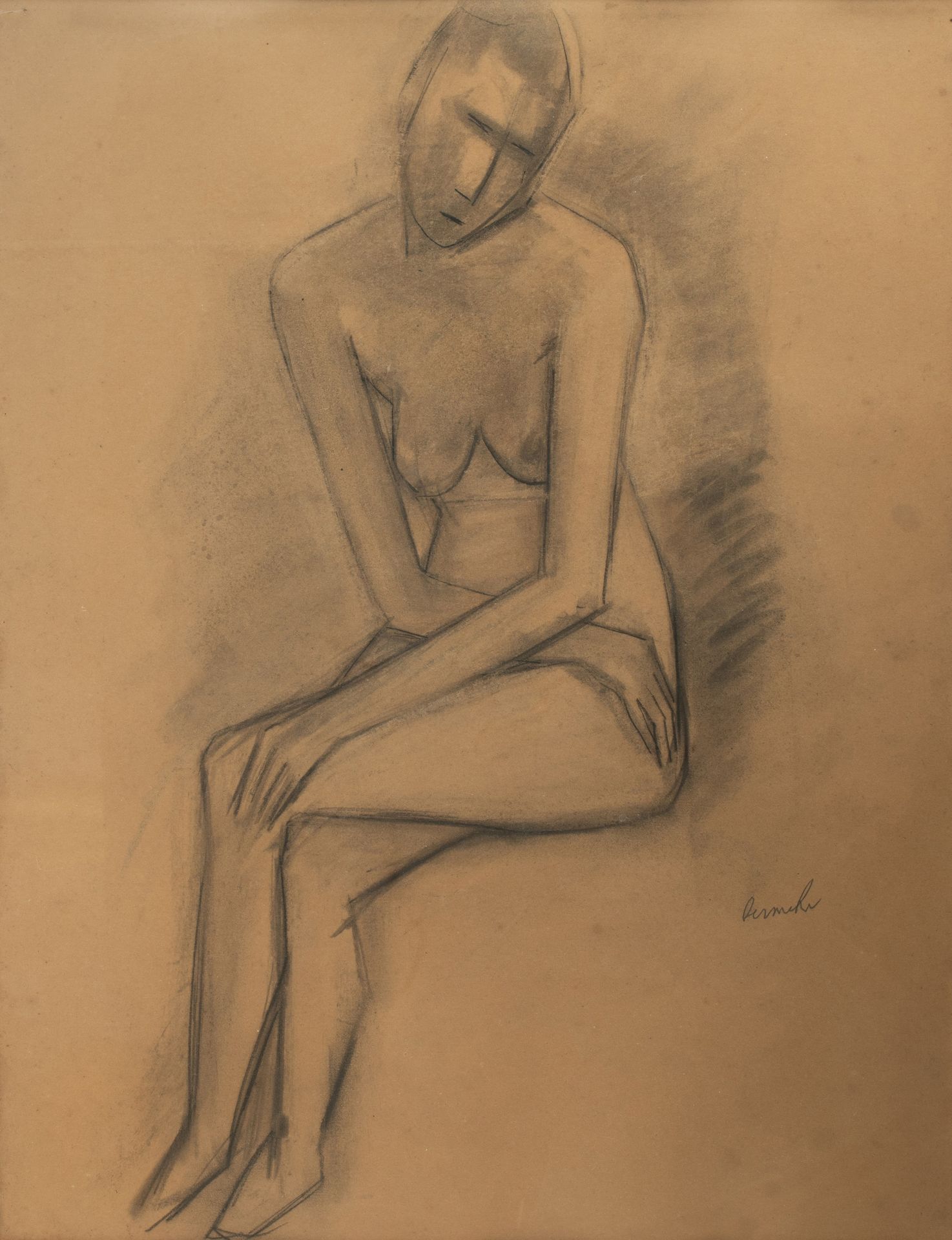Constant Permeke (1886-1952), sitting nude, charcoal drawing on paper, 48 x 64 c&hellip;